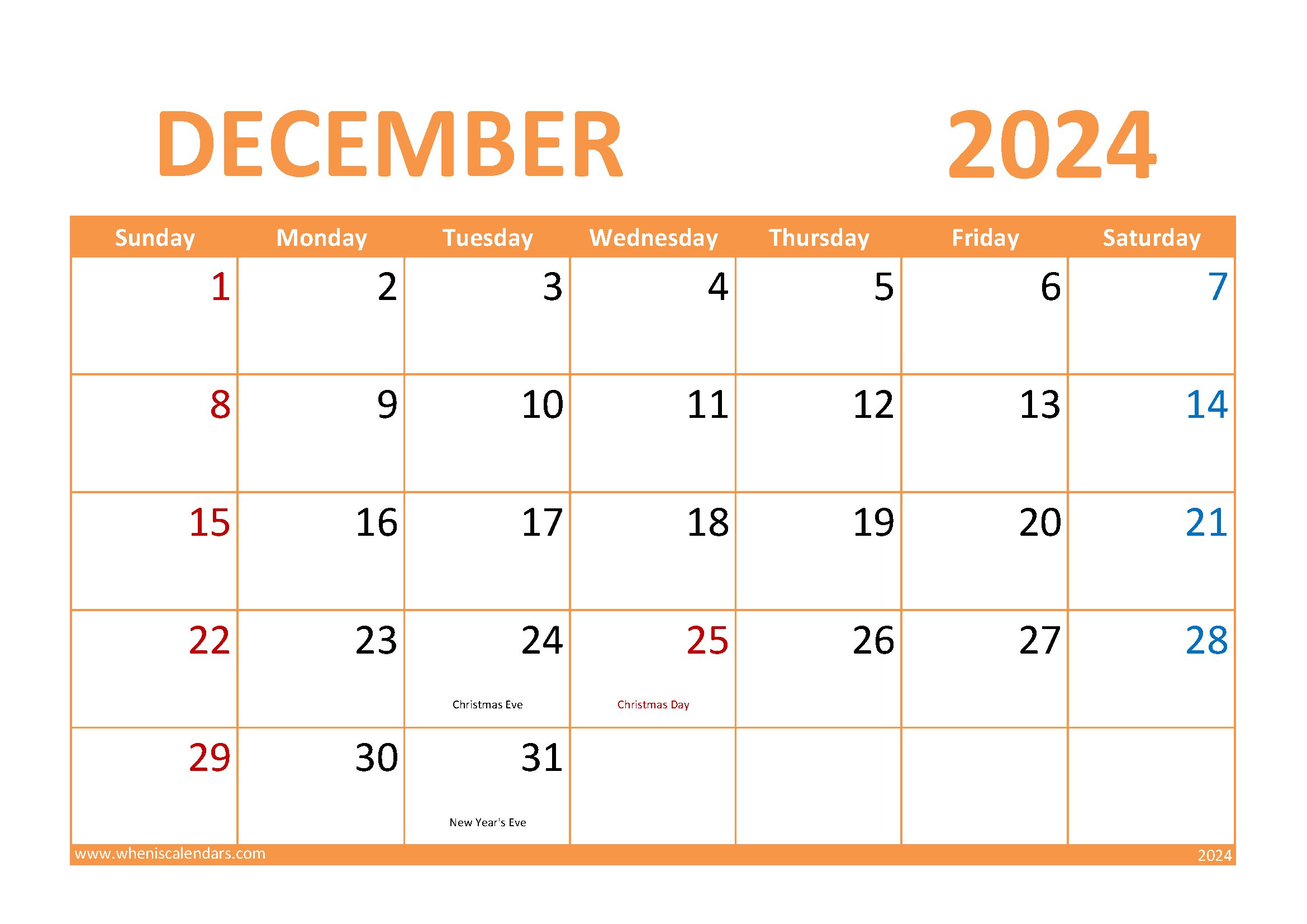 December 2024 Printable Calendar page Monthly Calendar
