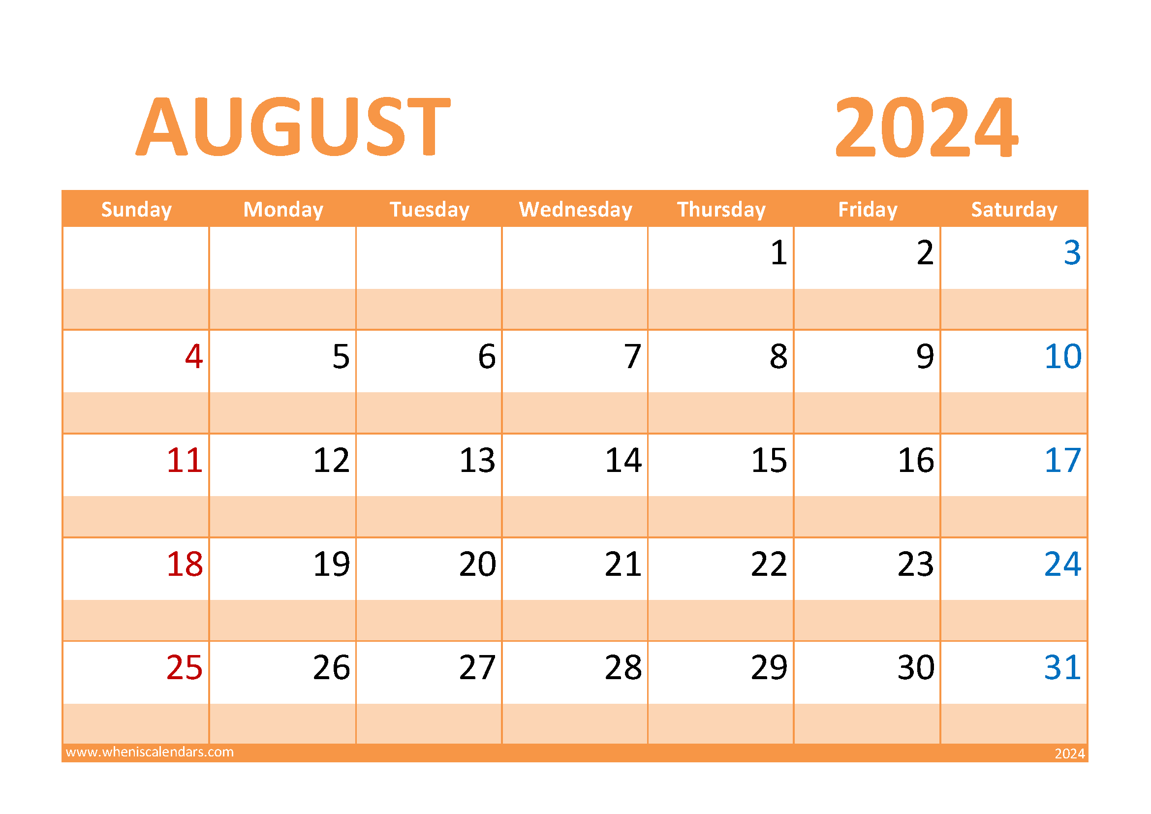 Free Printable Blank Calendar August 2024 Monthly Calendar
