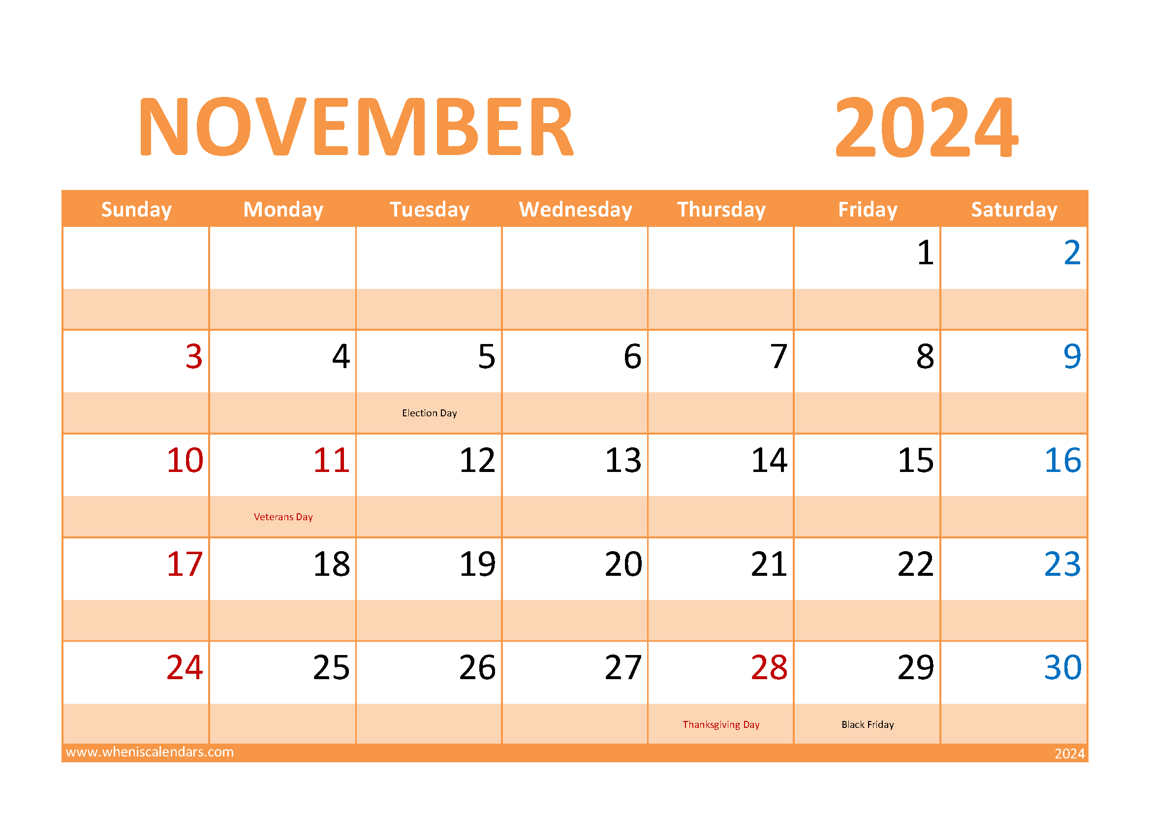 November 2024 Holiday Calendar Monthly Calendar