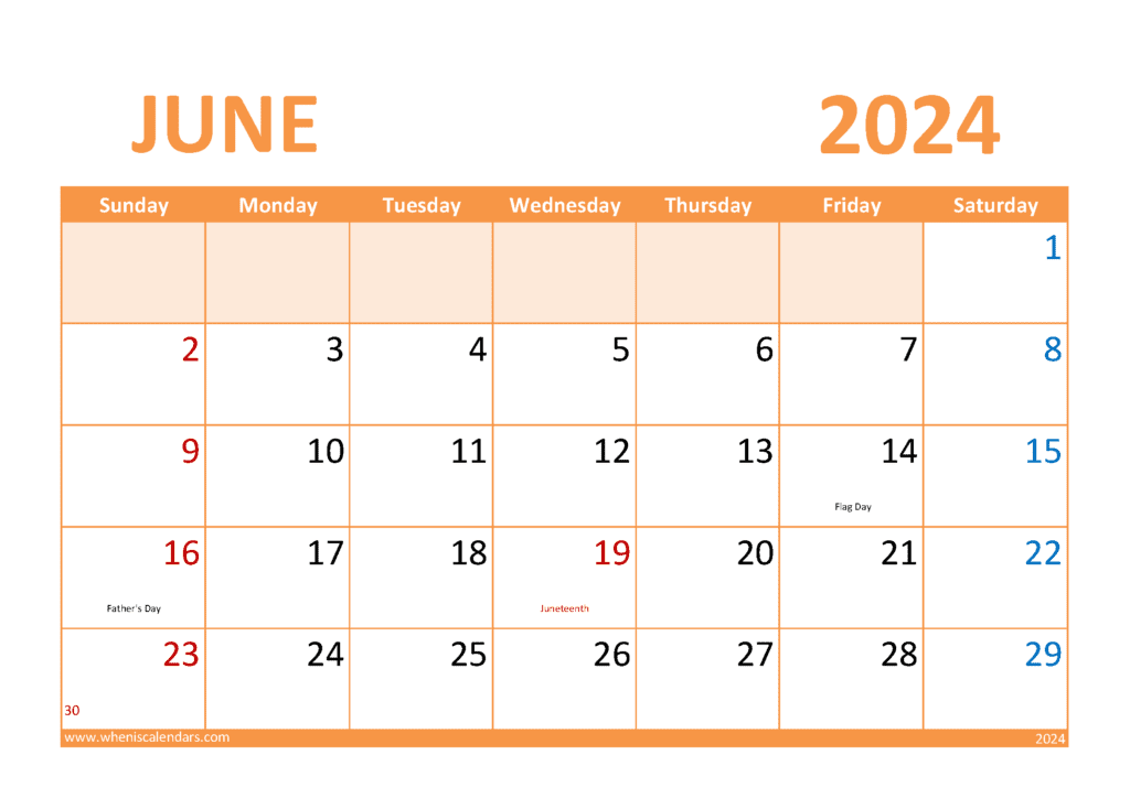 Download June planner Template 2024 A4 Horizontal J64308