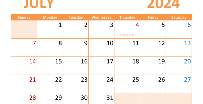 July Blank Calendar 2024 Monthly Calendar