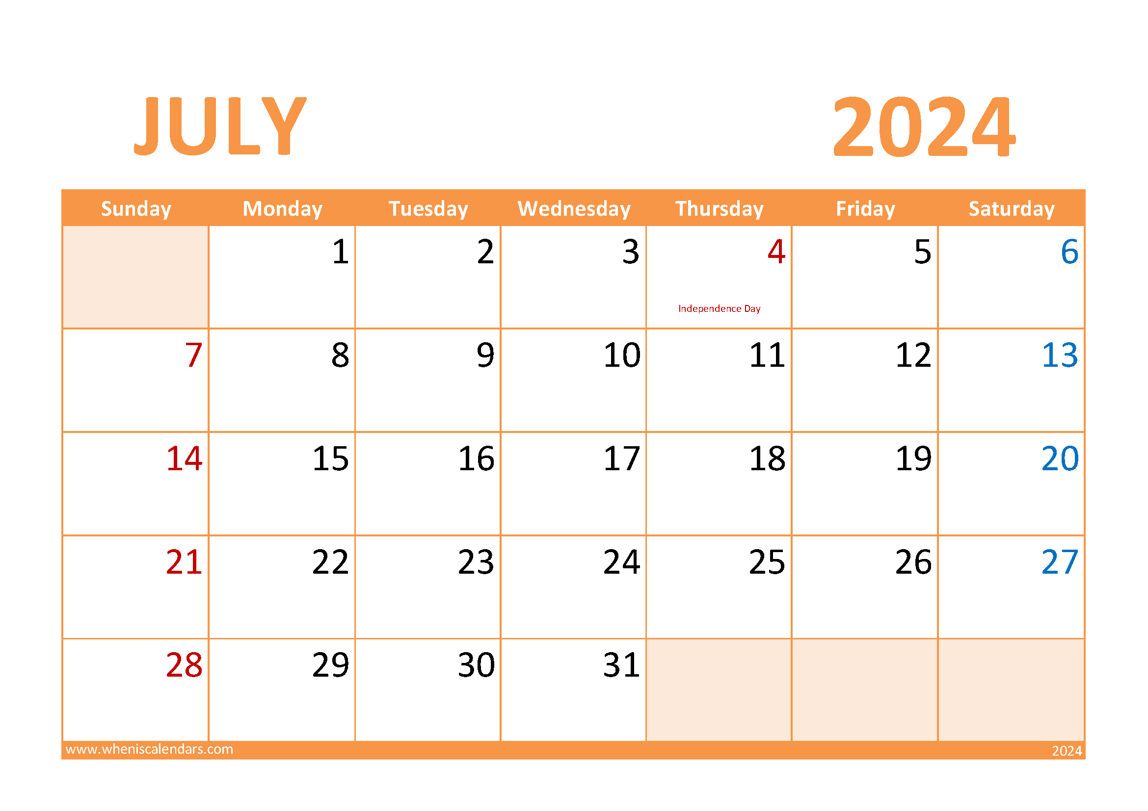 July planner Template 2024 Monthly Calendar