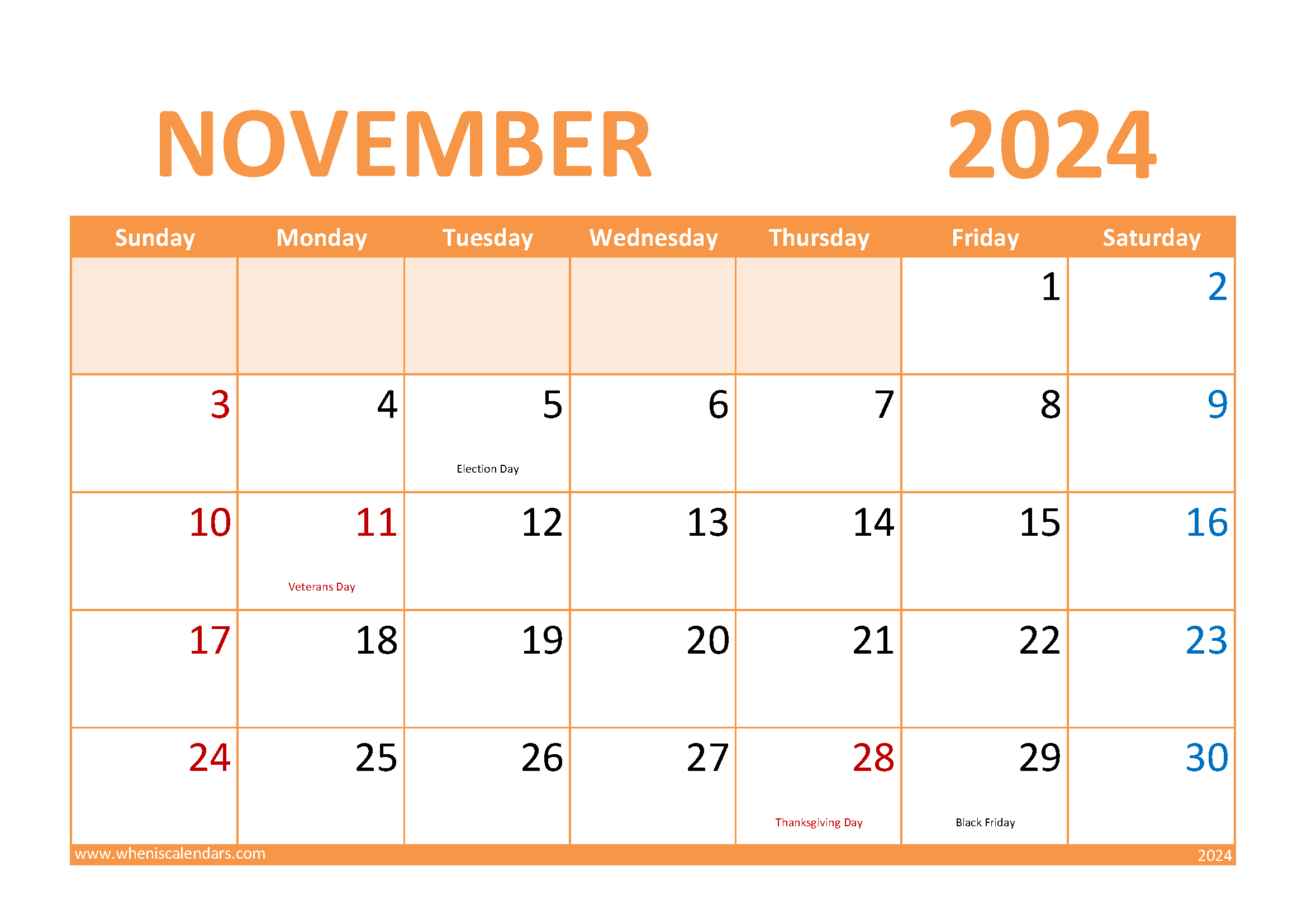 November Blank Calendar 2024 Monthly Calendar