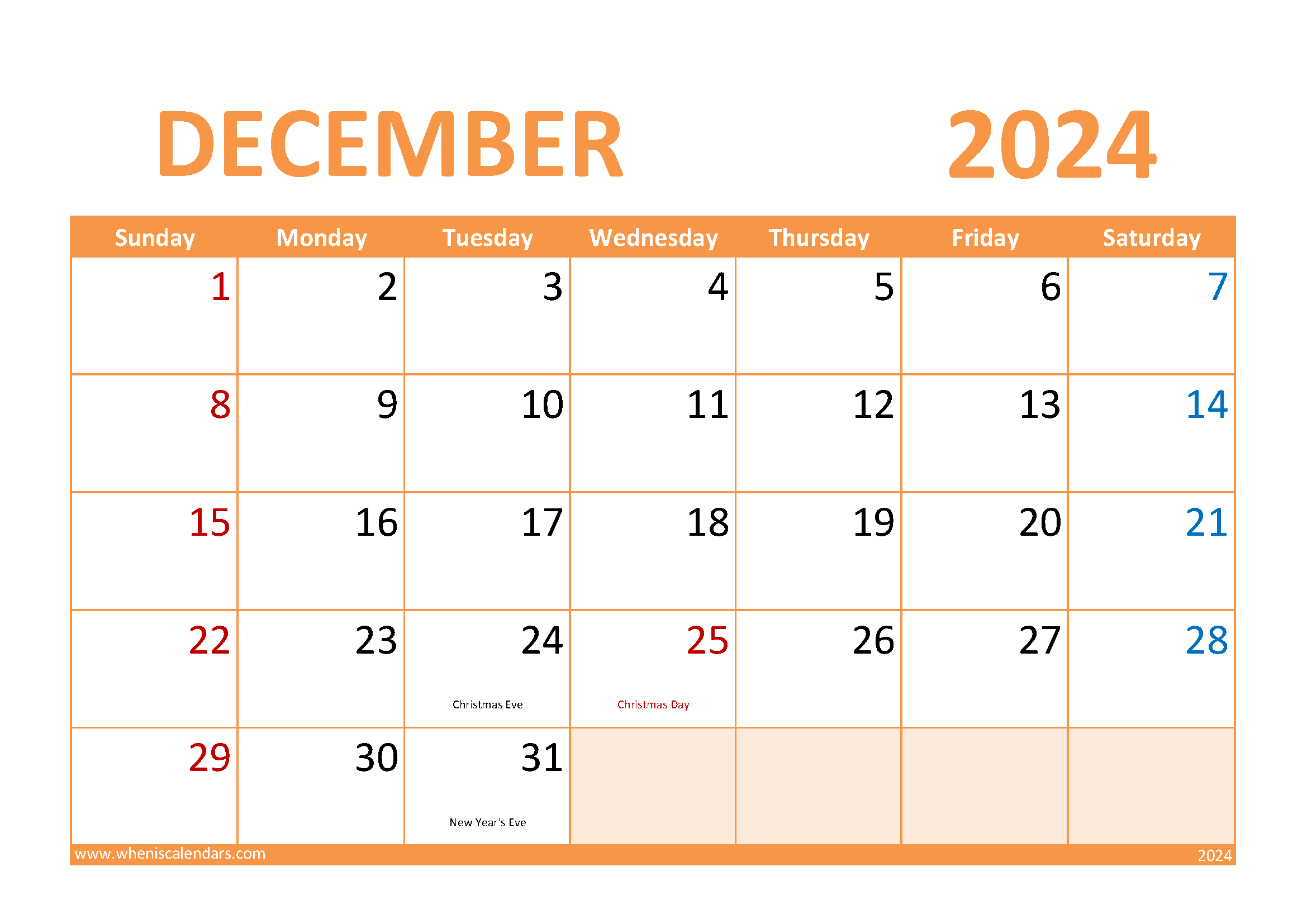 December Blank Calendar 2024 Monthly Calendar