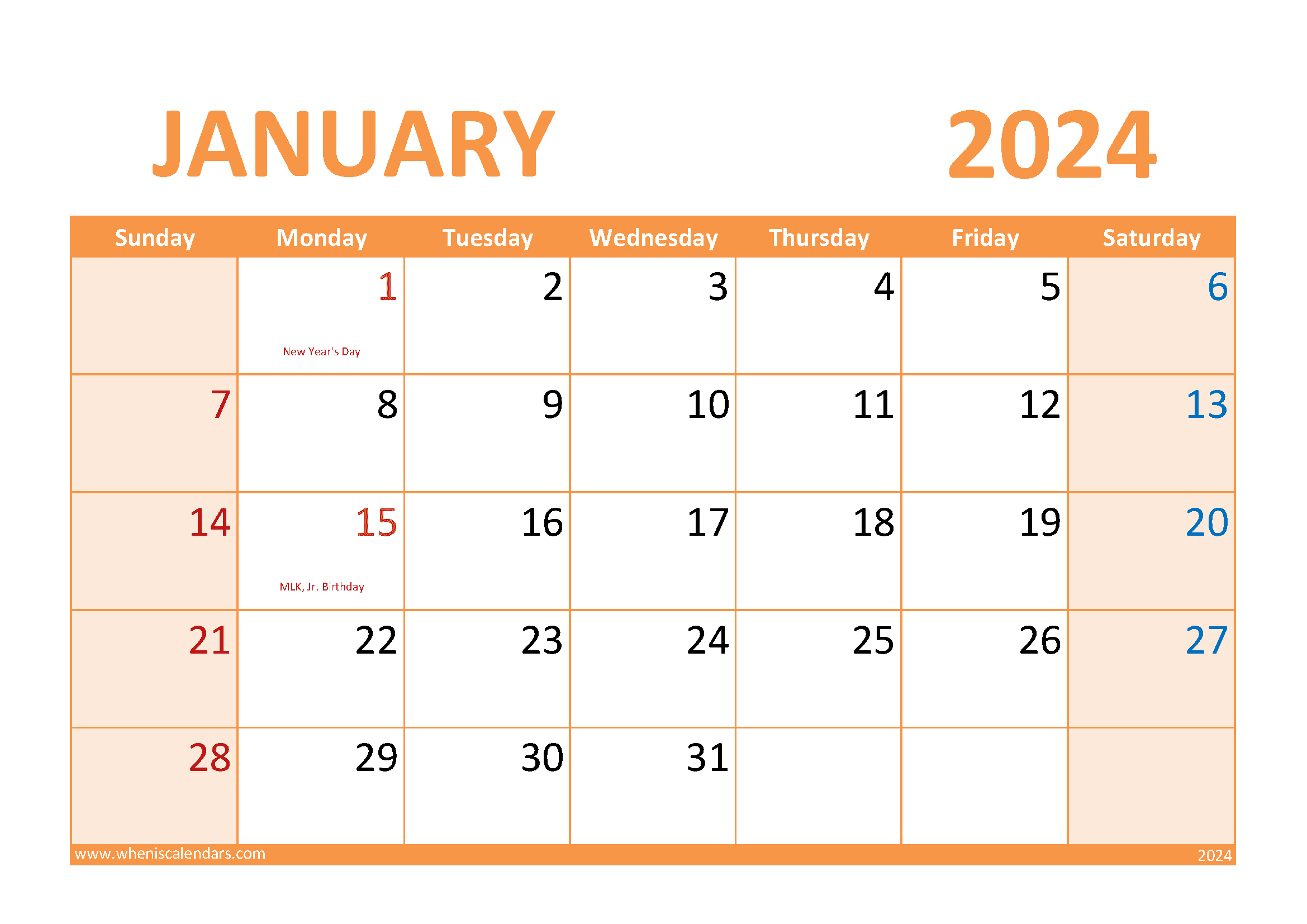 month Calendar Printable January 2024 Monthly Calendar