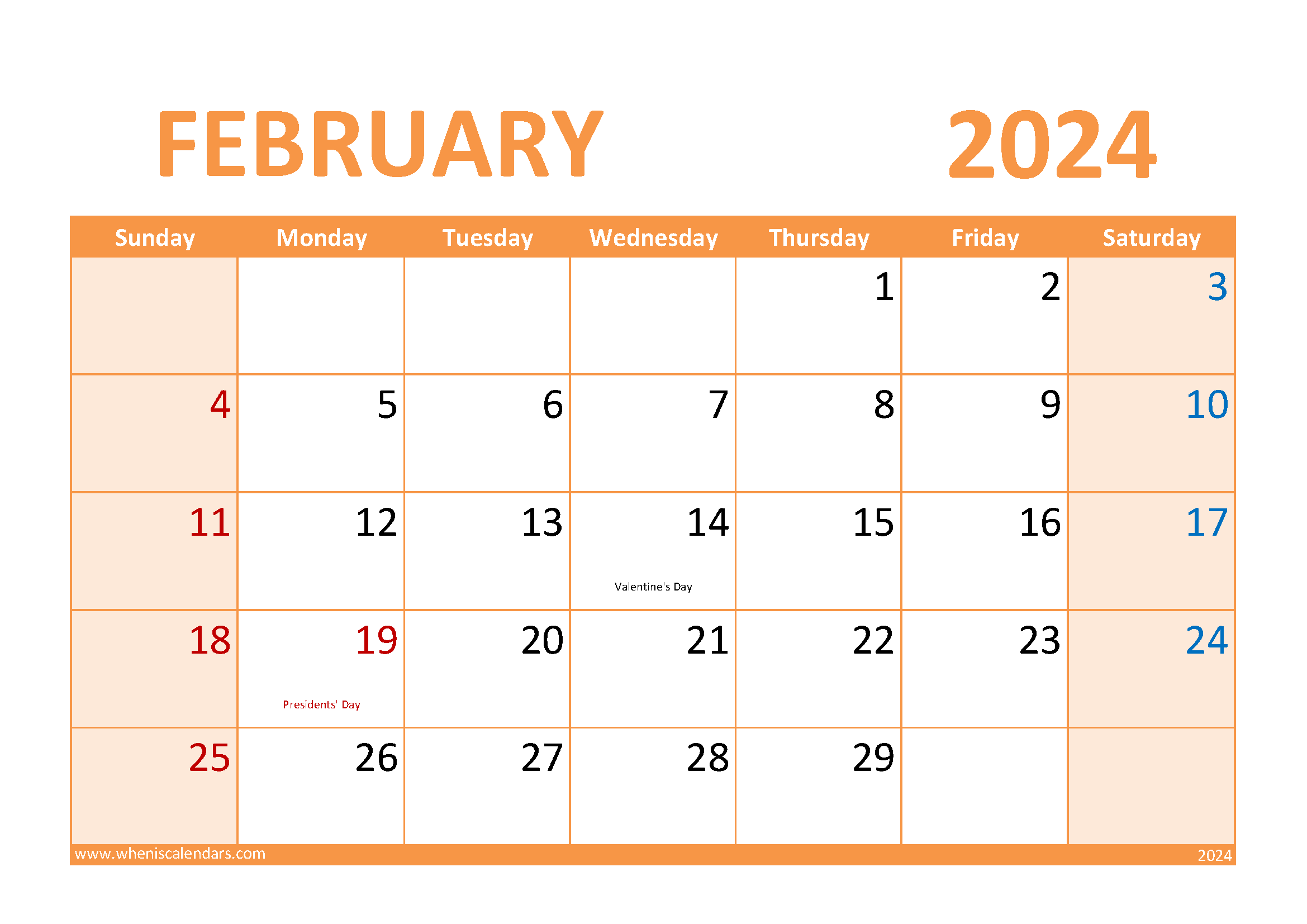 Printable February 2024 Monthly Calendar