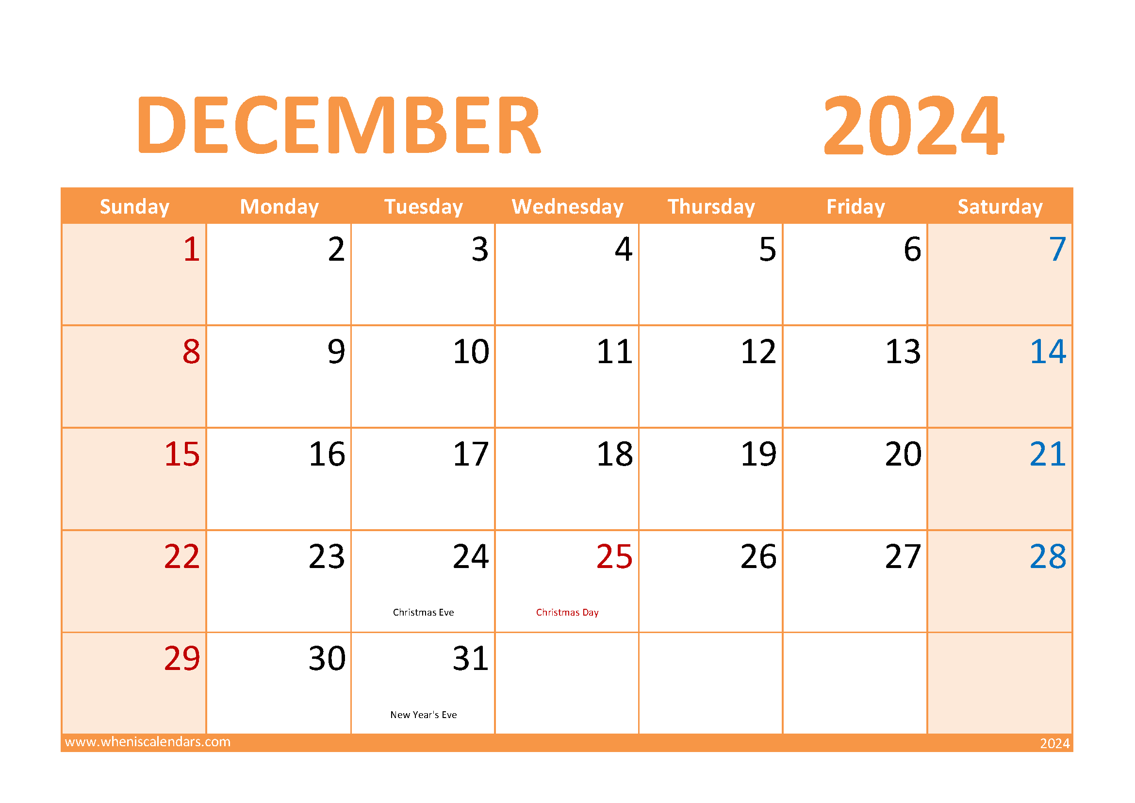 Printable December 2024 Monthly Calendar