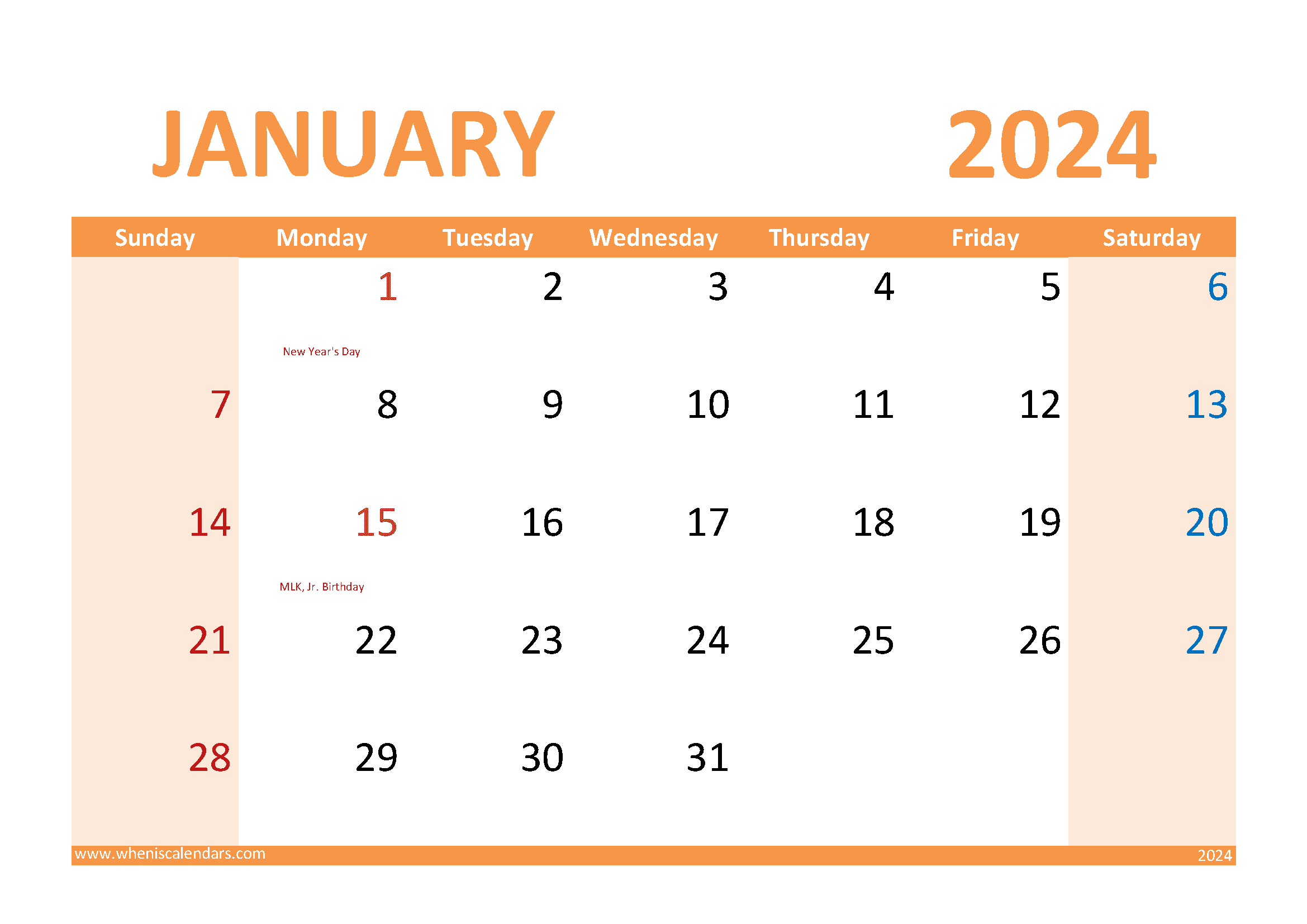 Free 2024 January Calendar Printable Monthly Calendar