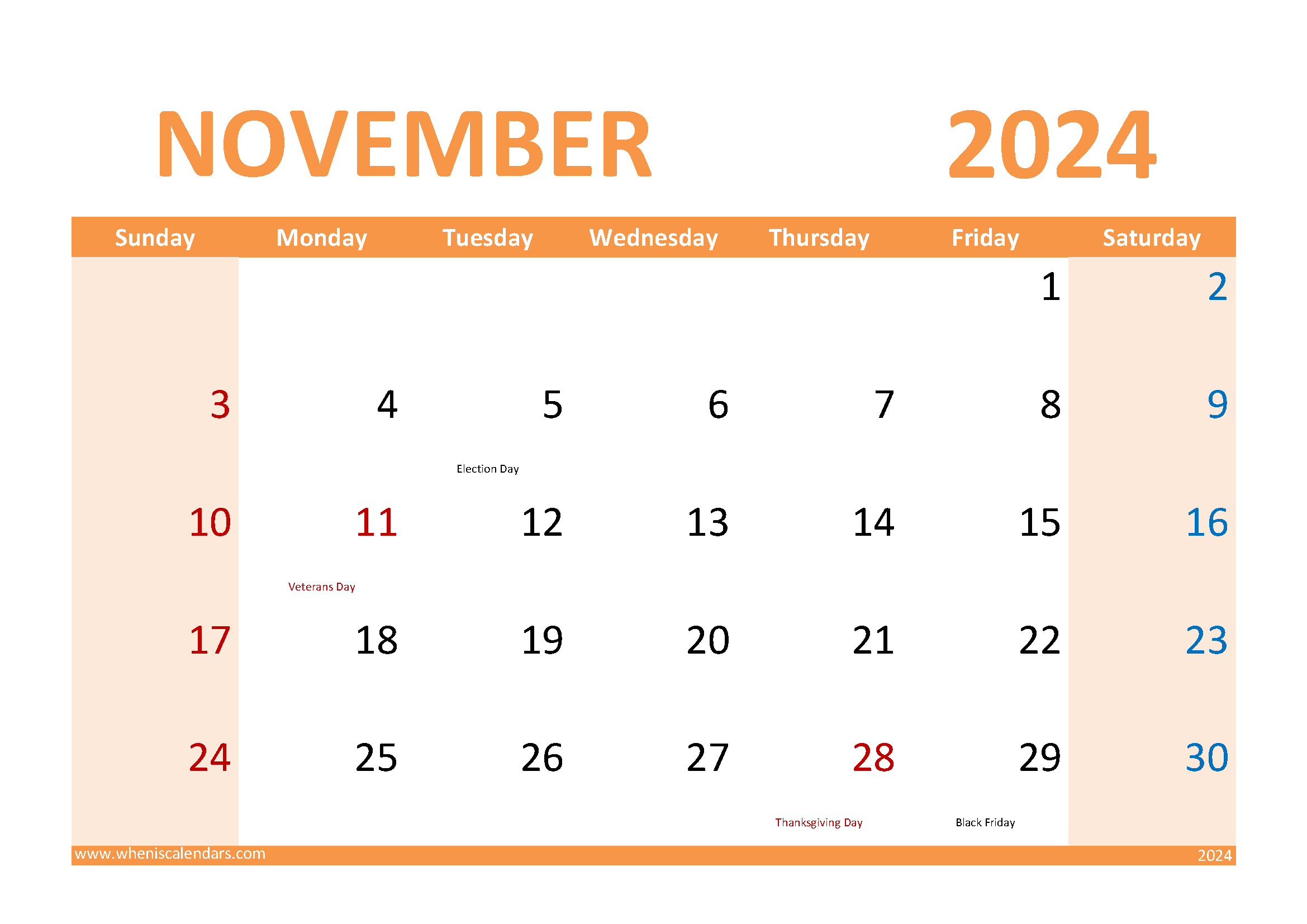 November 2024 Holidays and special days Monthly Calendar