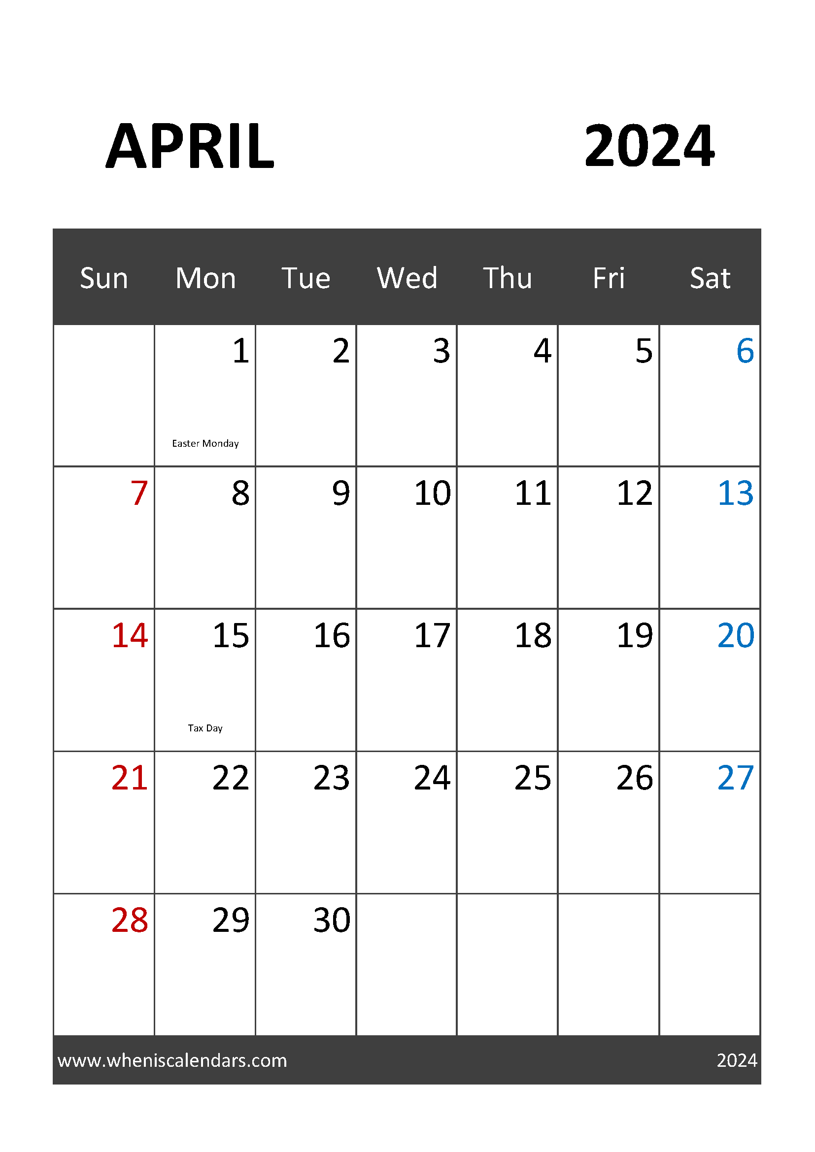 Printable April Calendar 2024 Free Monthly Calendar