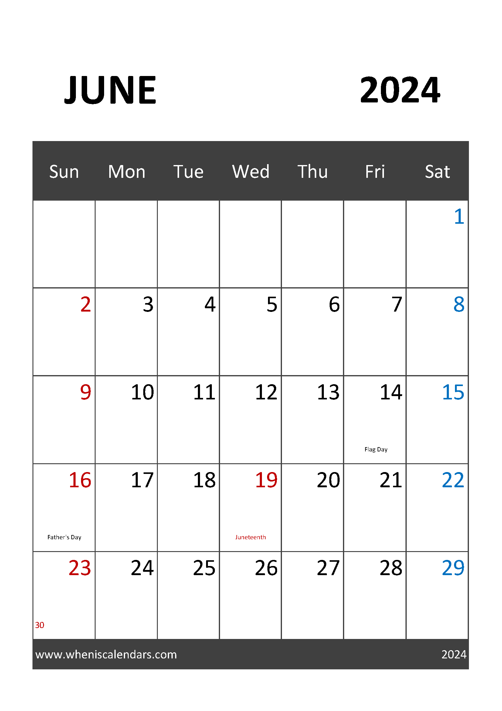 Printable June Calendar 2024 Free Monthly Calendar