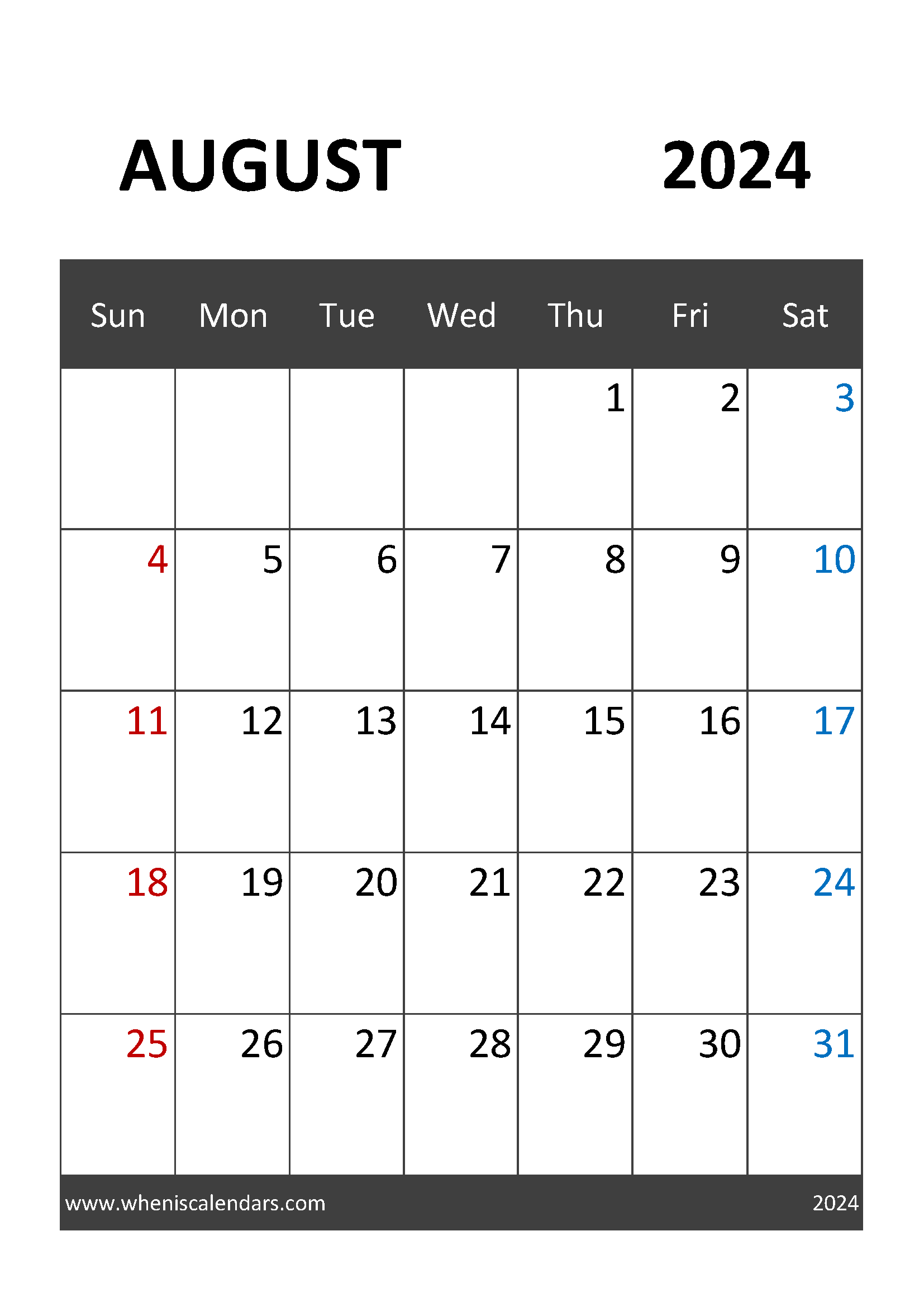 Printable August Calendar 2024 Free Monthly Calendar