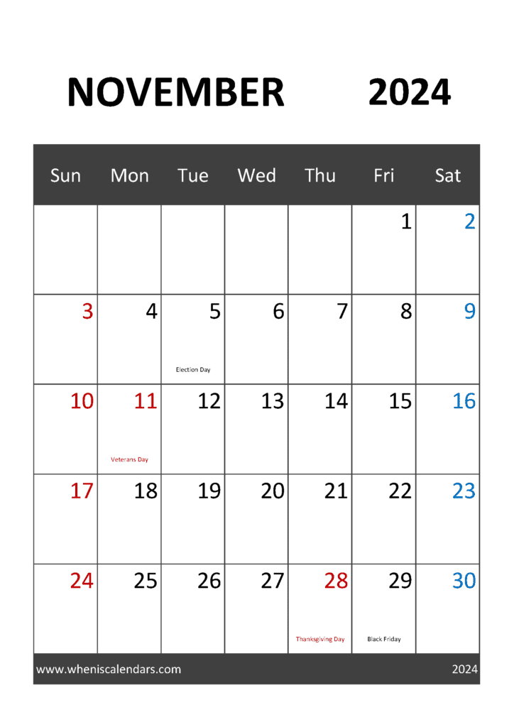 November 2024 Calendar editable Monthly Calendar