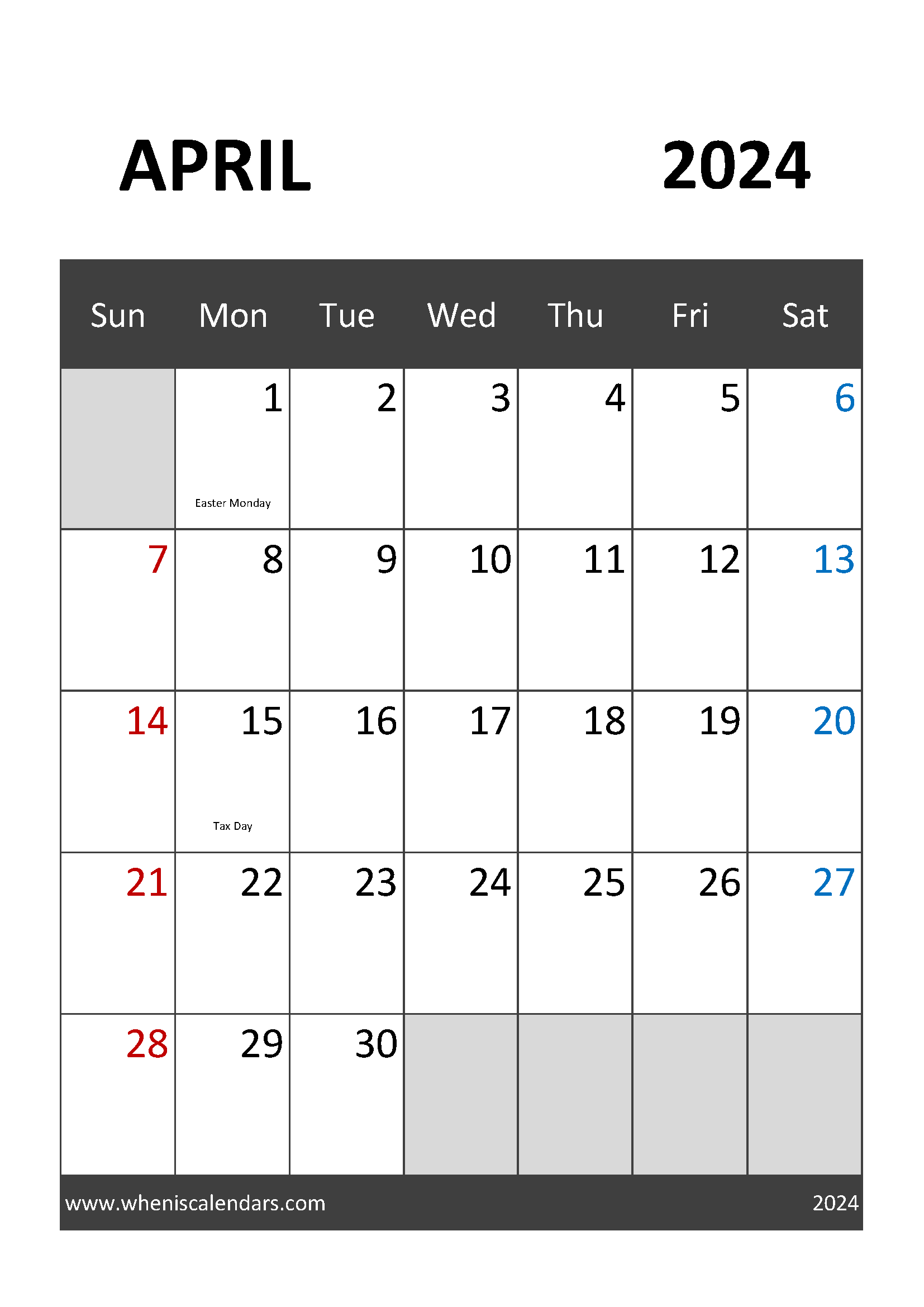 April 2024 Calendar word Printable Monthly Calendar