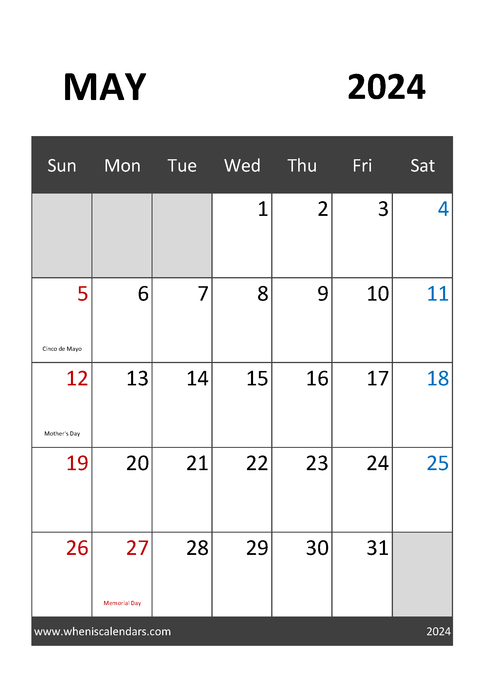 May 2024 Calendar word Printable Monthly Calendar