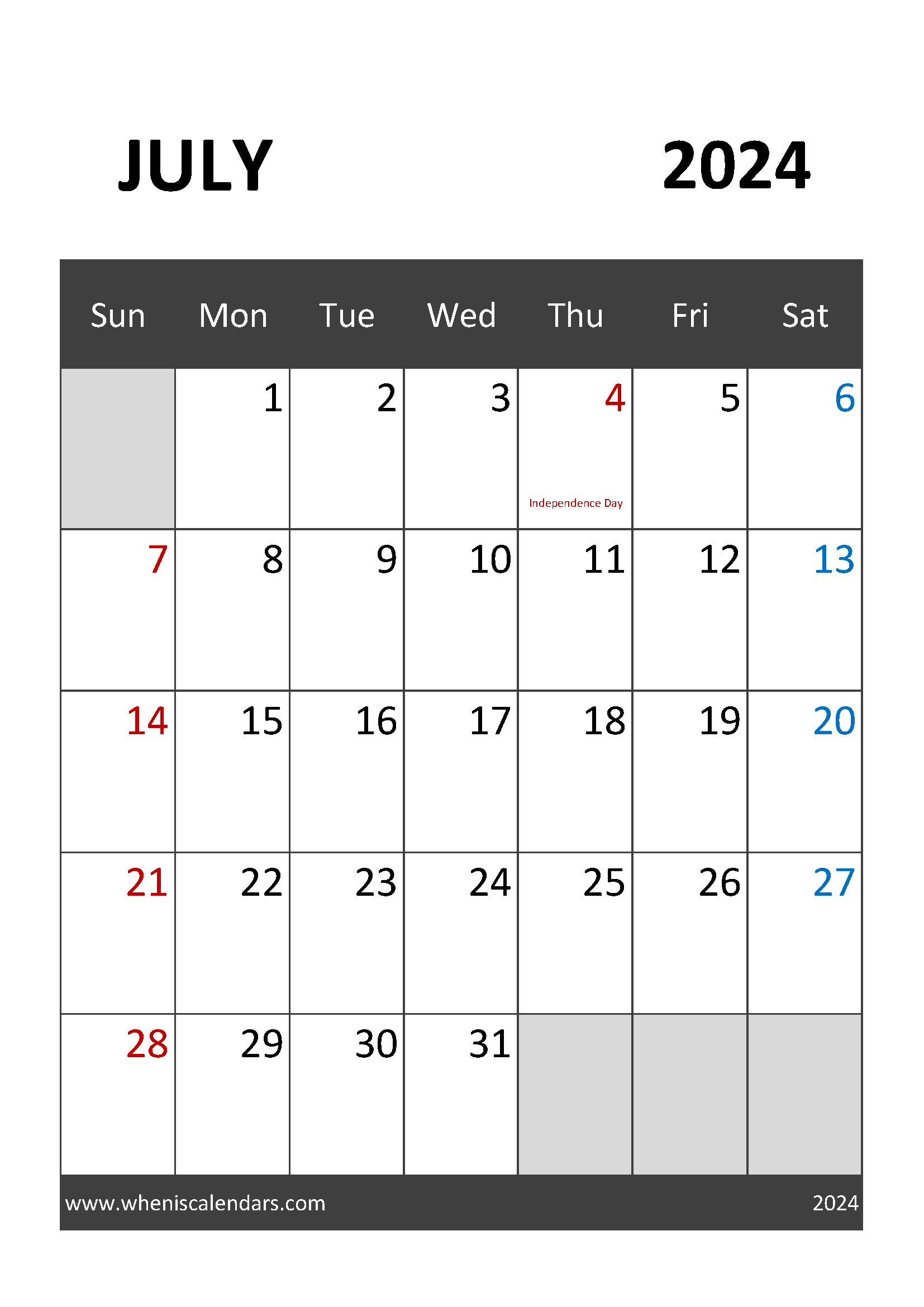 July 2024 Calendar word Printable Monthly Calendar
