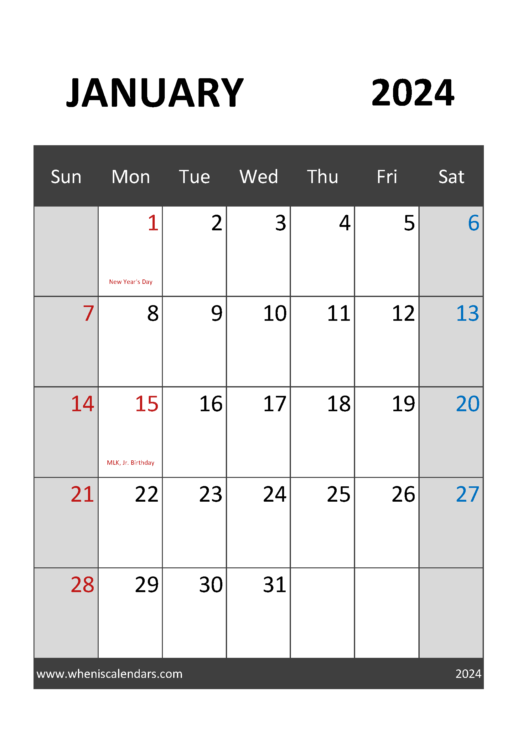 January 2024 Calendar Blank Printable Monthly Calendar