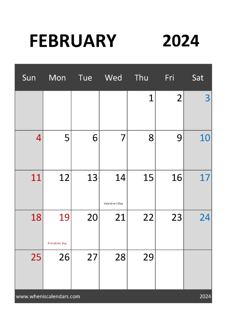 February 2024 Calendar Blank Printable F24314