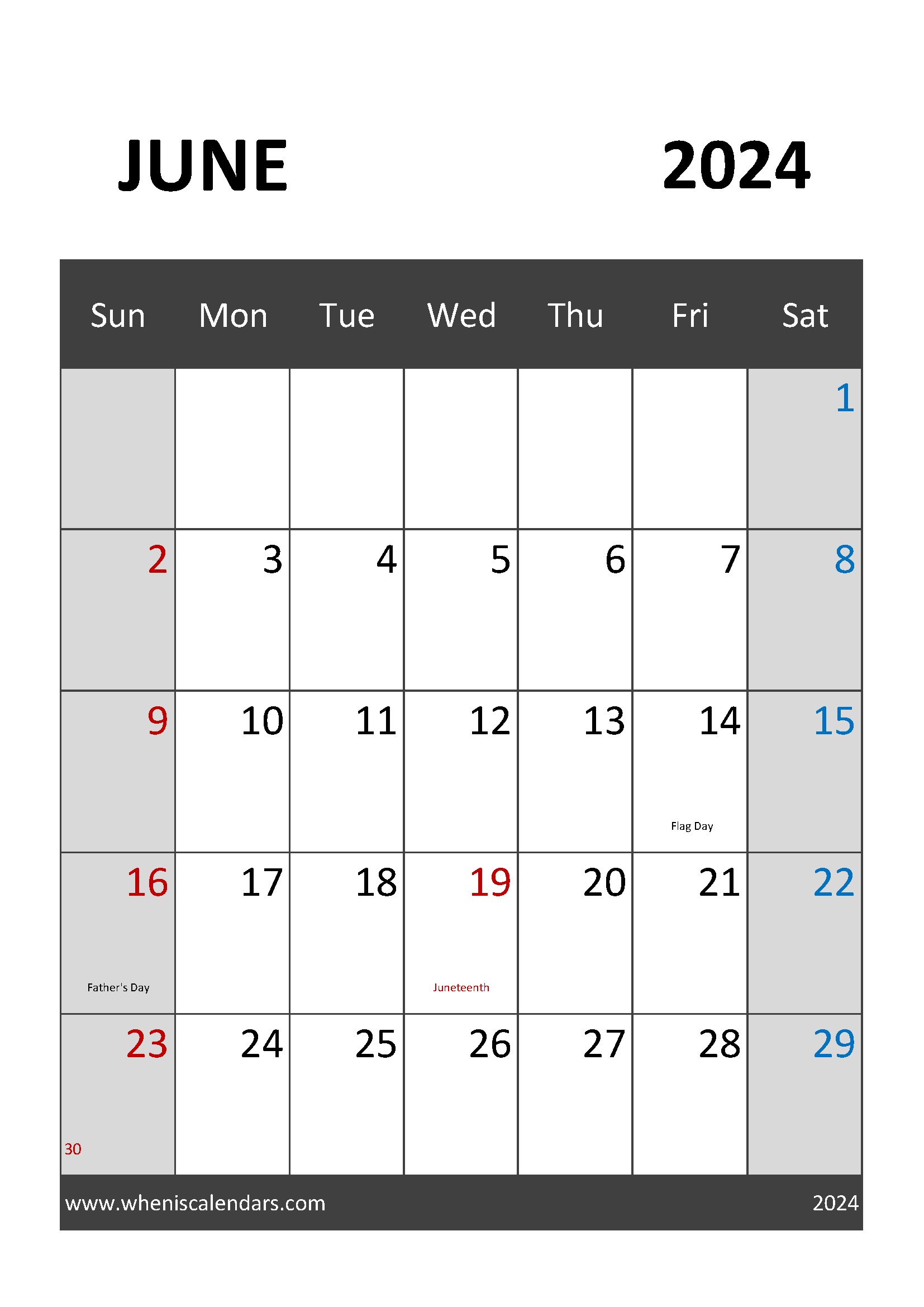 June 2024 Calendar Blank Printable Monthly Calendar