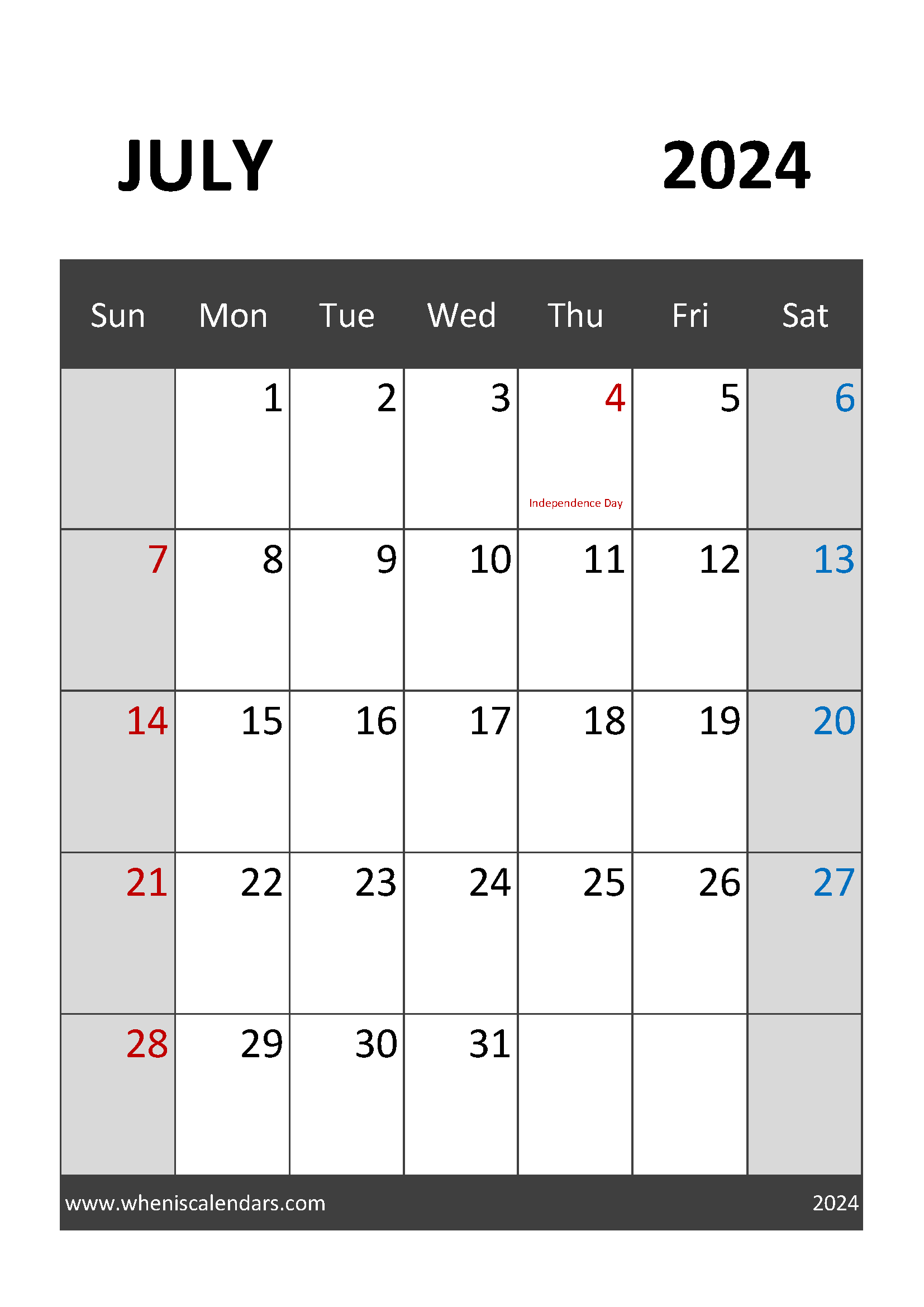 July 2024 Calendar Blank Printable Monthly Calendar