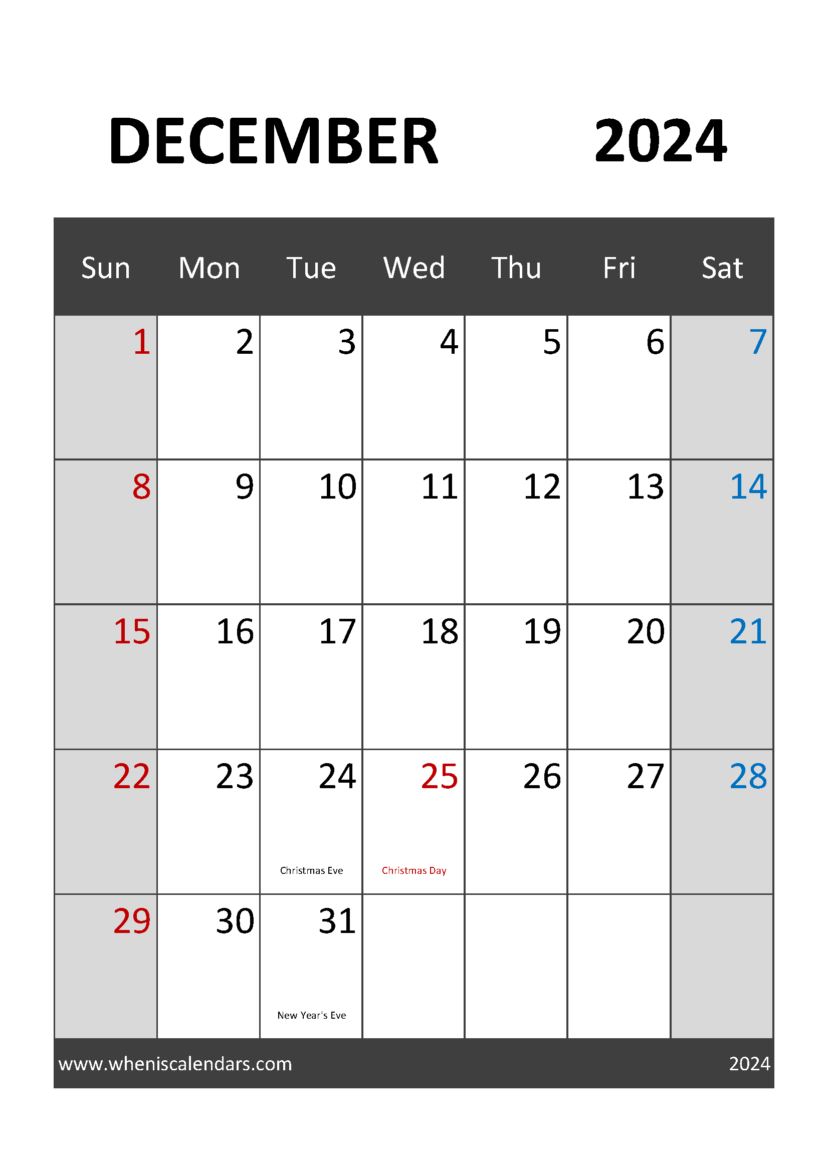 December 2024 Calendar Blank Printable Monthly Calendar