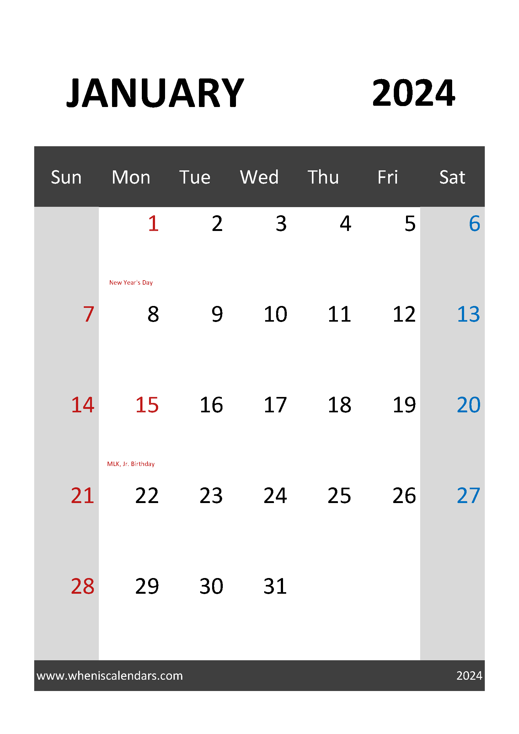 January 2024 Calendar planner Printable Monthly Calendar