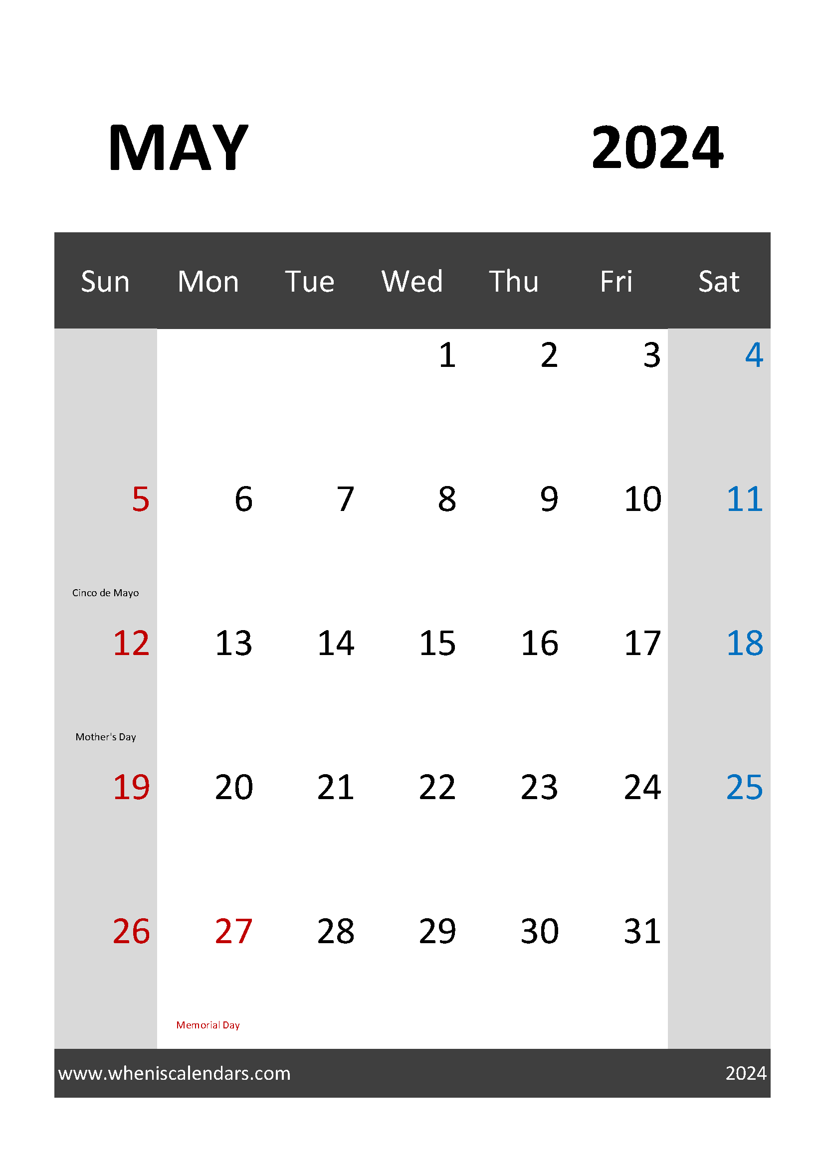 May 2024 Calendar planner Printable Monthly Calendar