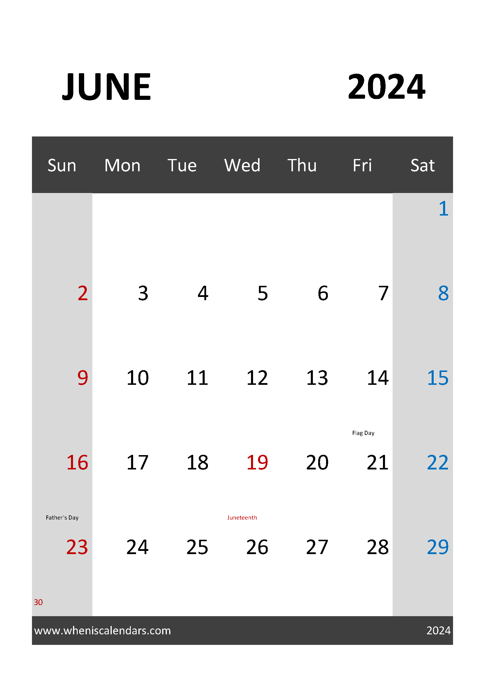 June 2024 Calendar planner Printable Monthly Calendar