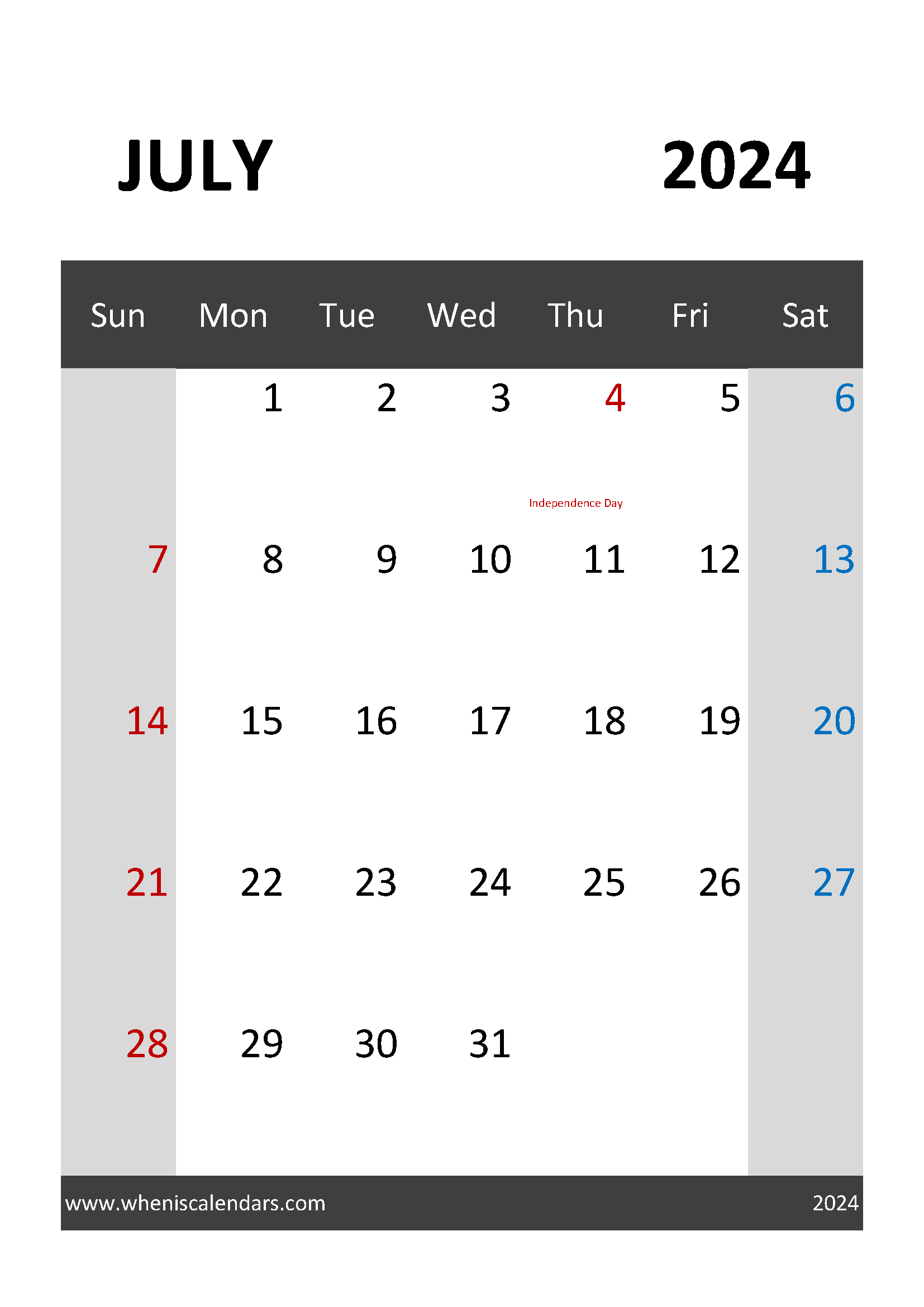 July 2024 Calendar planner Printable Monthly Calendar