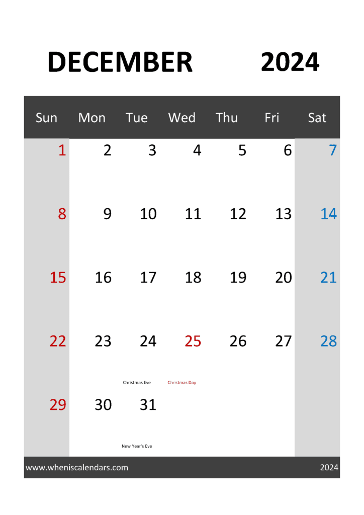 editable December 2024 Calendar Monthly Calendar