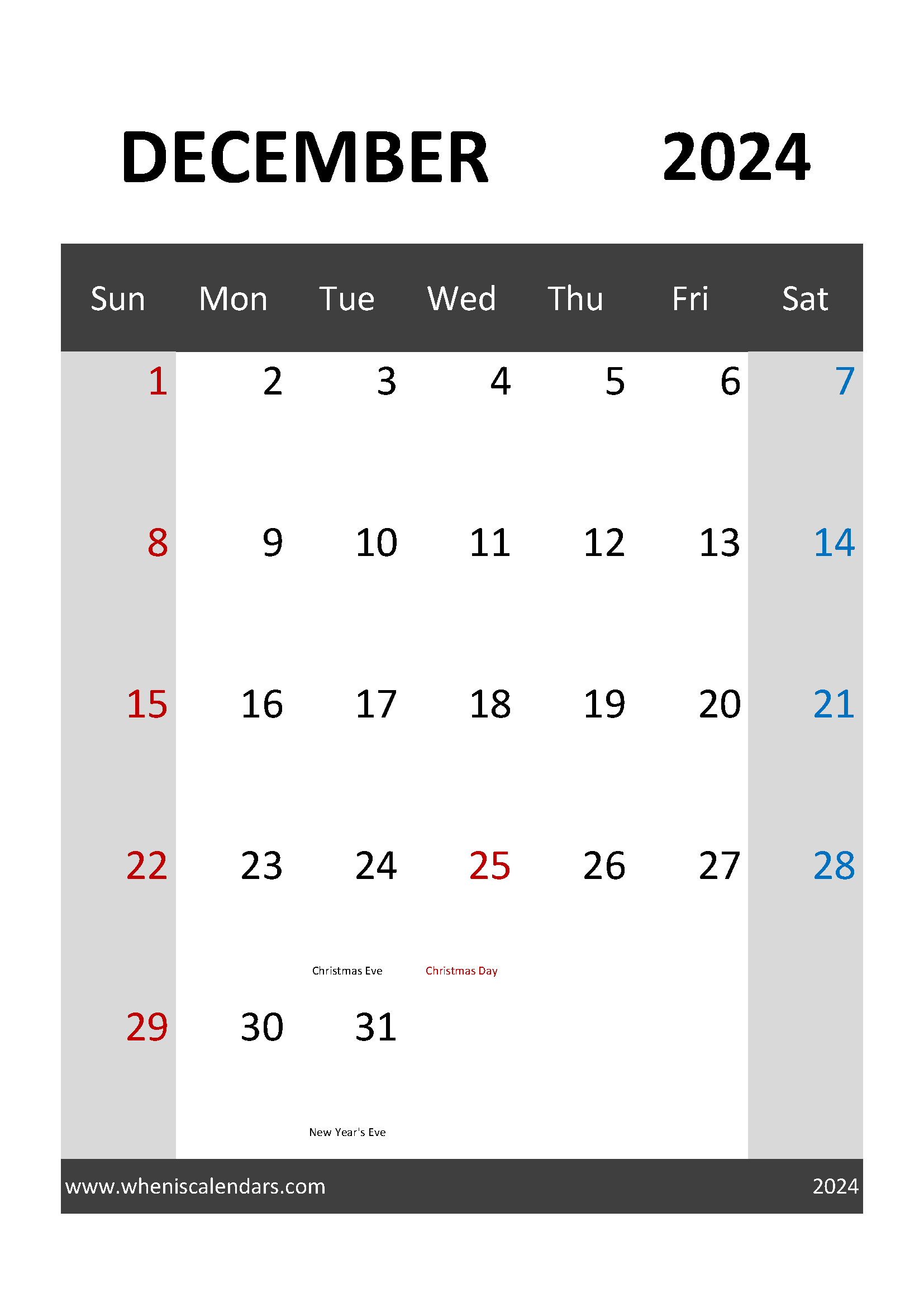 December 2024 Calendar planner Printable Monthly Calendar