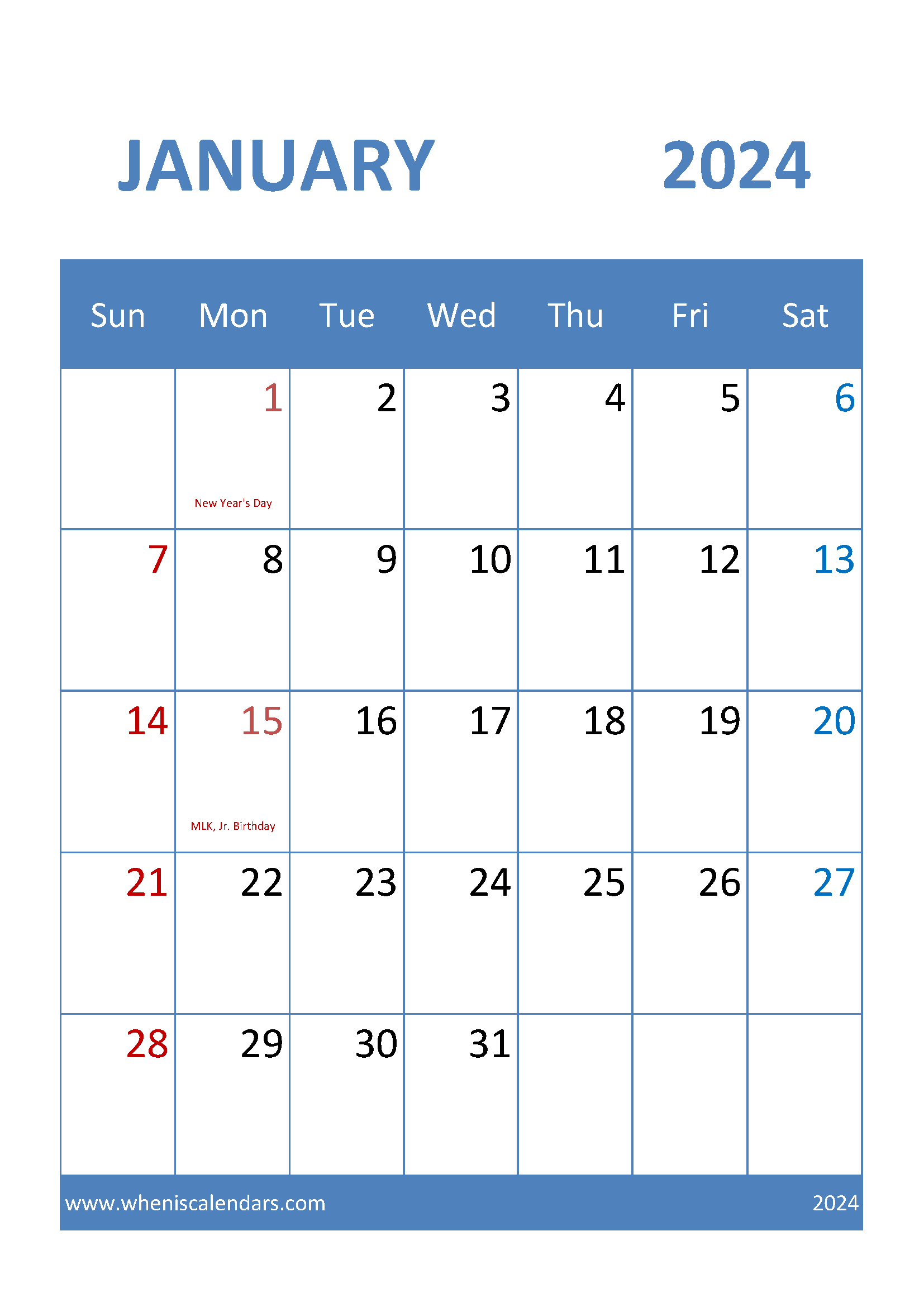 January 2024 Calendar Printables Monthly Calendar