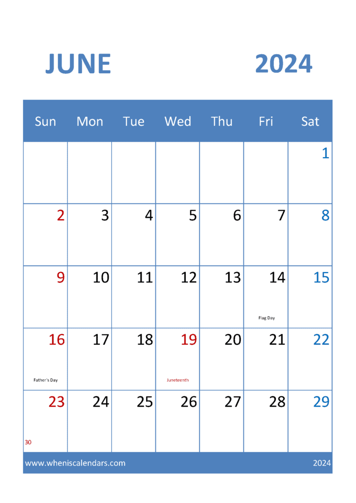 Download June 2024 Calendar Printables A4 Vertical J64316