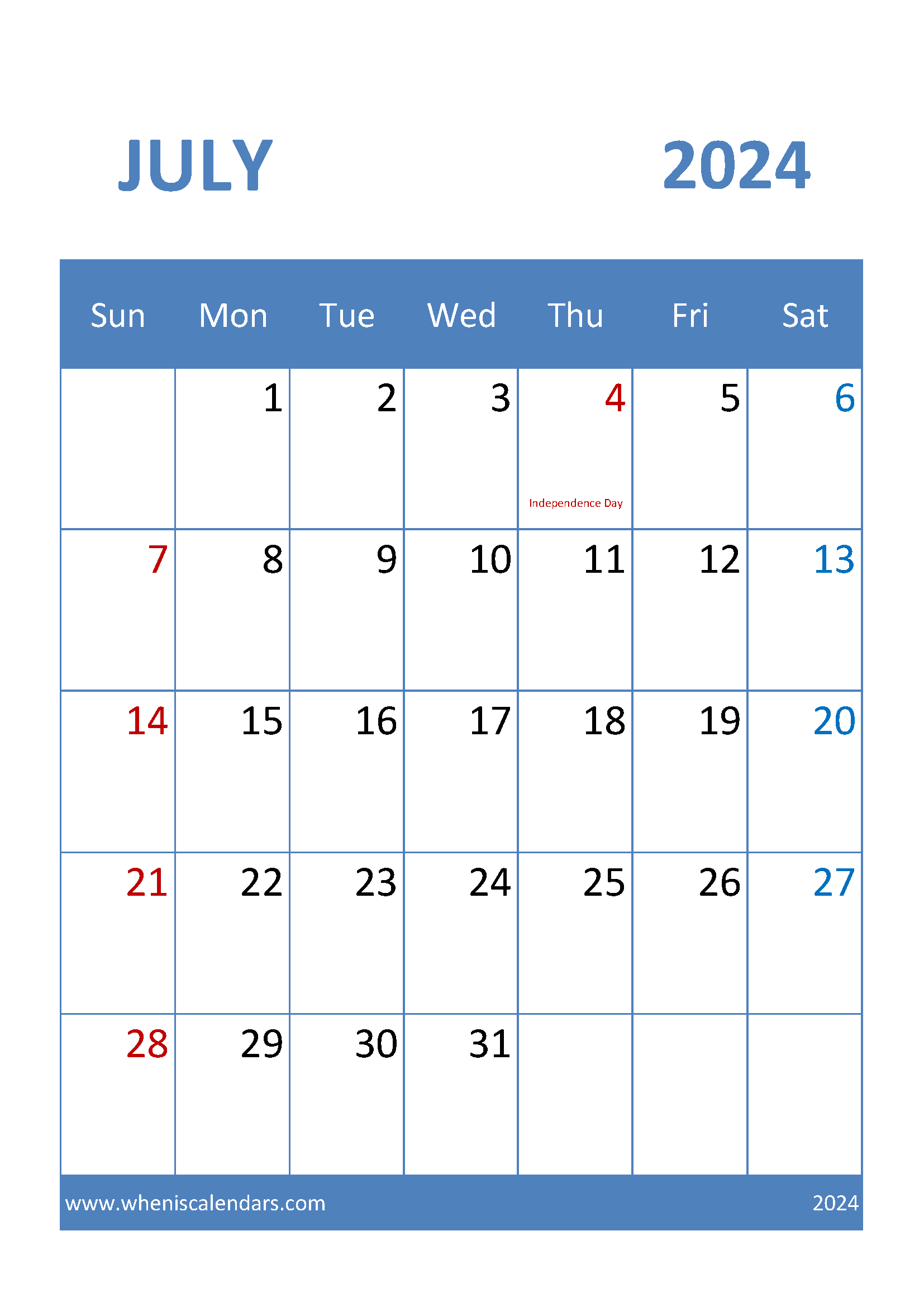 July 2024 Calendar Printables Monthly Calendar