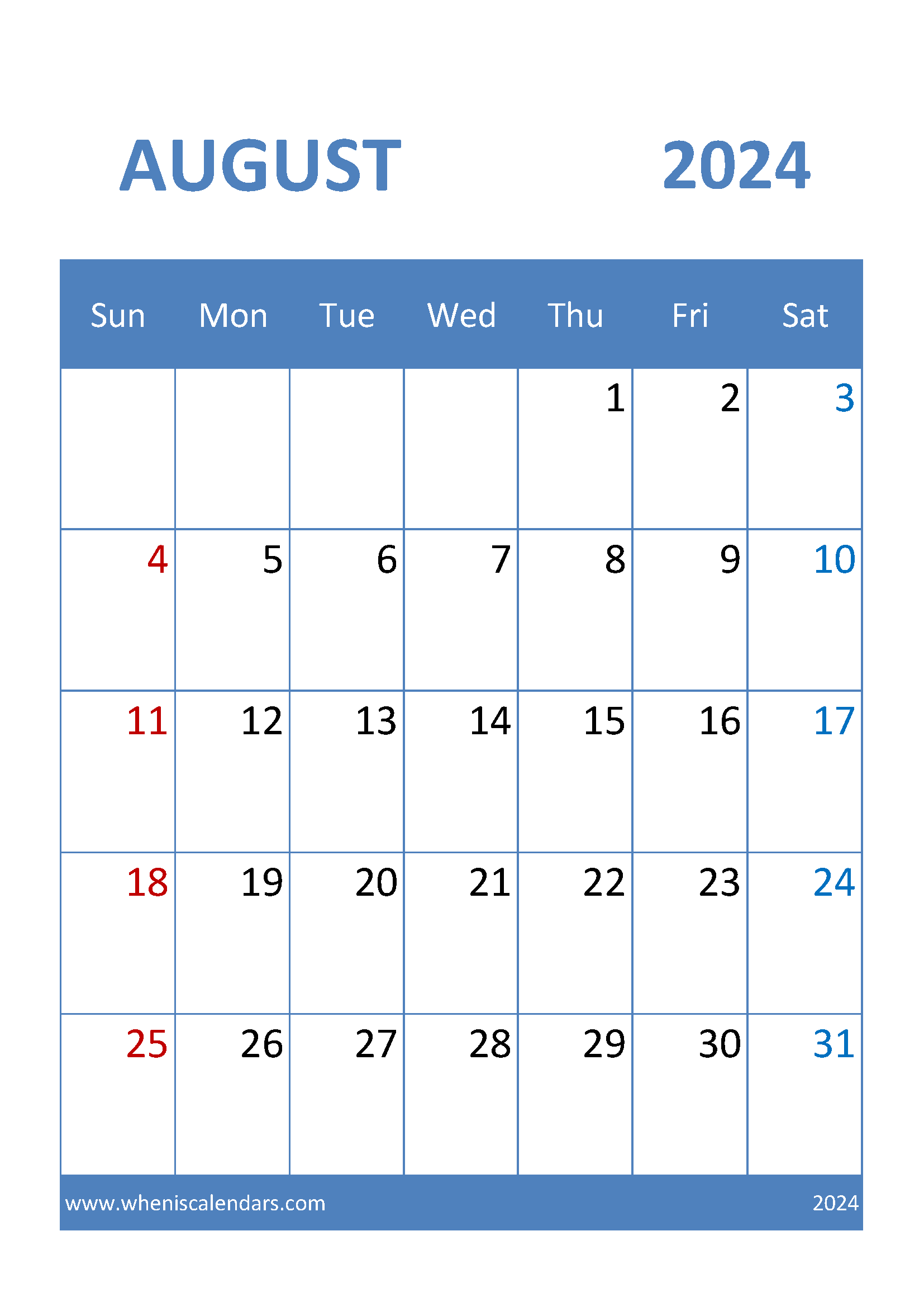 August 2024 Calendar Printables Monthly Calendar