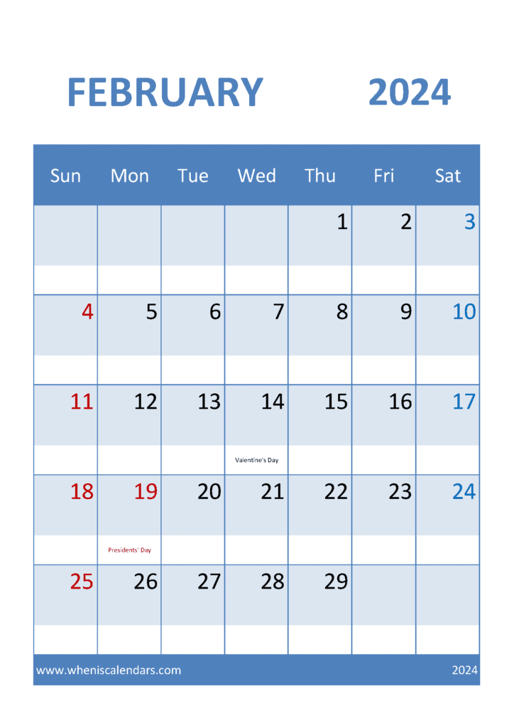 Blank Calendar Template for February 2024 Monthly Calendar