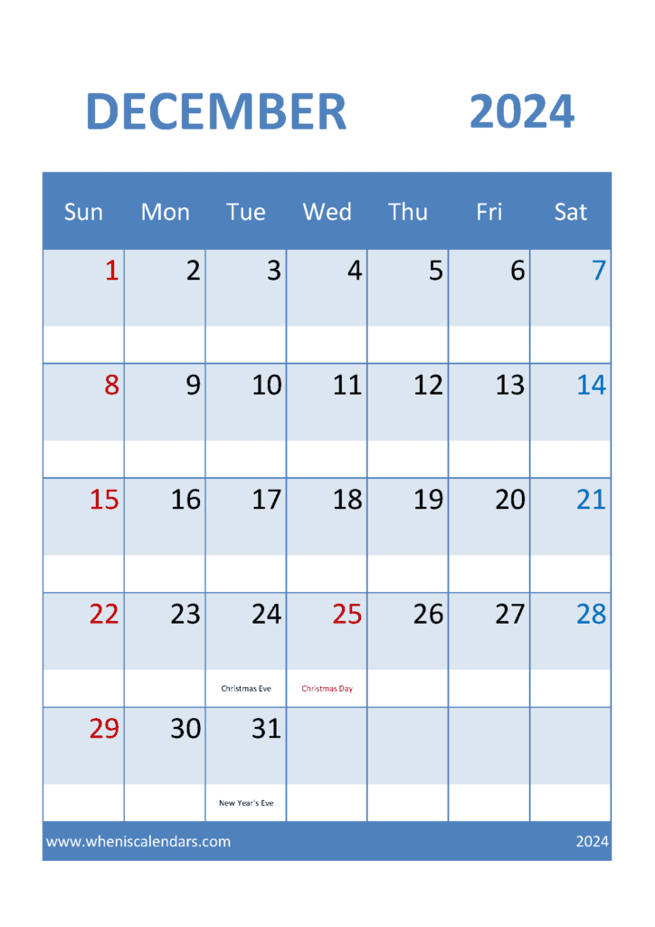 Printable monthly Calendar December 2024 Monthly Calendar