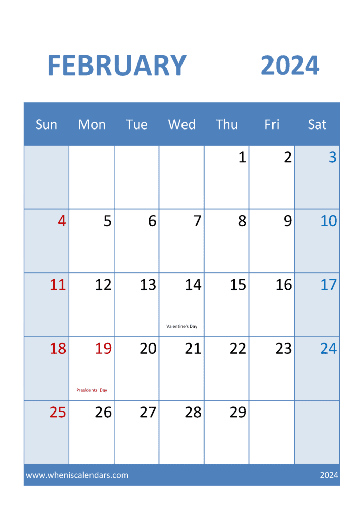 Free Printable February 2024 Calendar Monthly Calendar