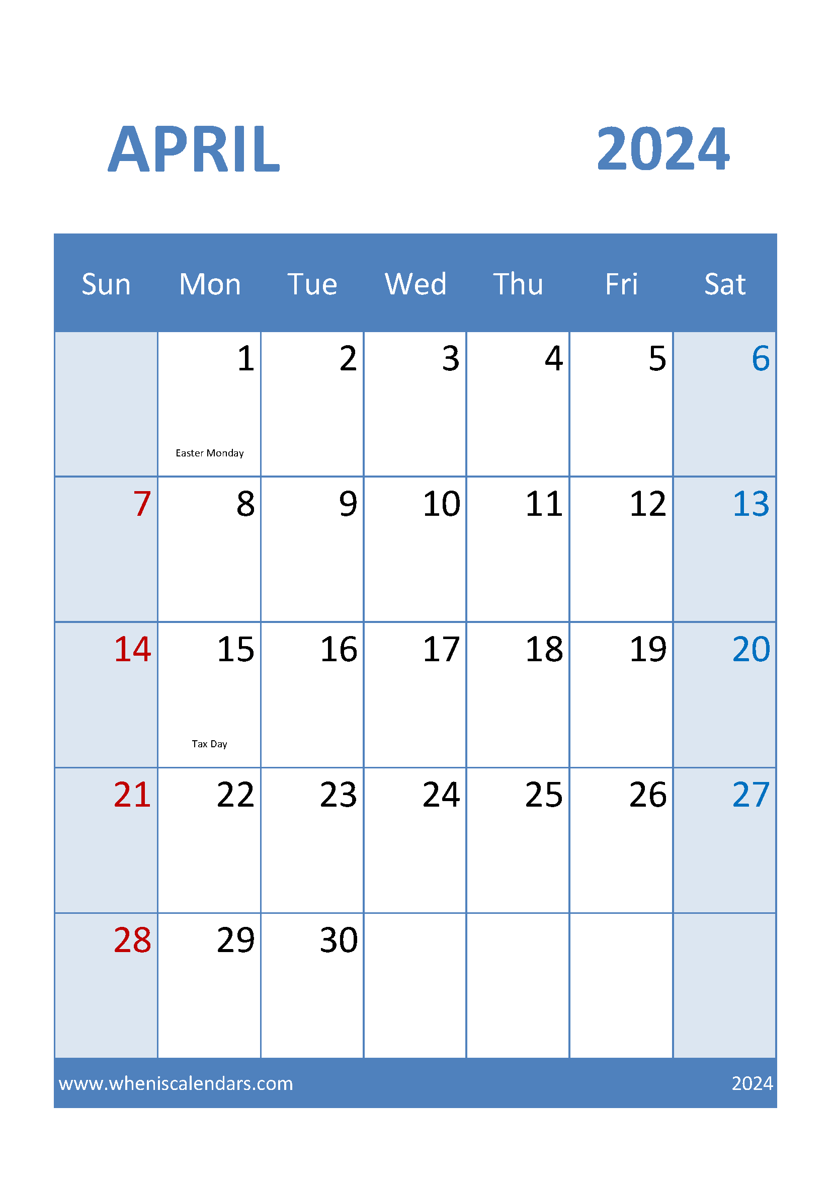 Free Printable April 2024 Calendar Monthly Calendar