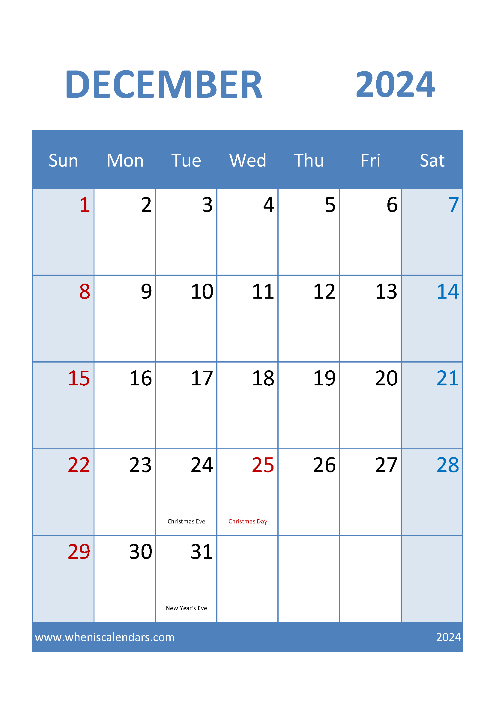 Free Printable December 2024 Calendar Monthly Calendar
