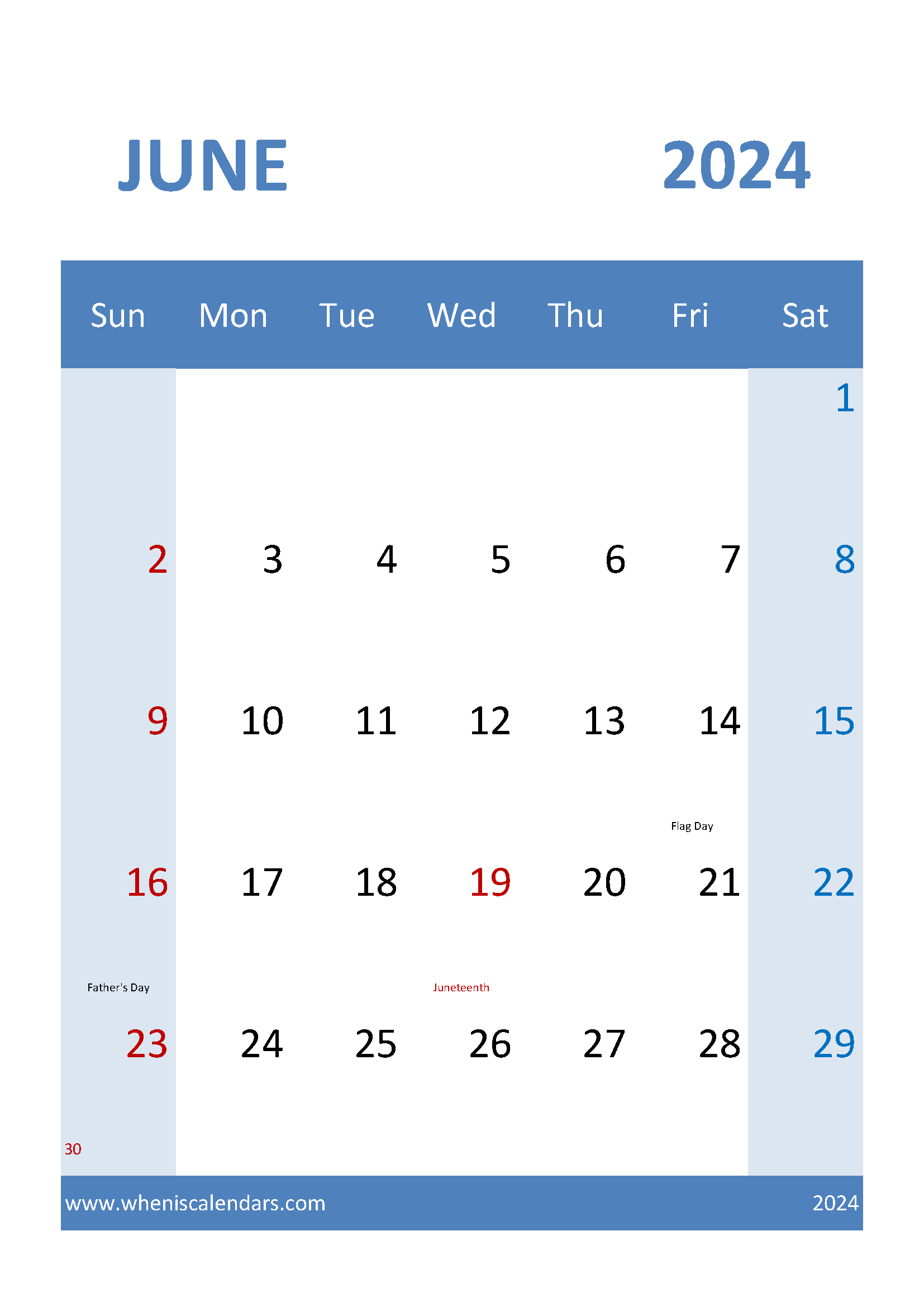June 2024 Calendar Template excel Monthly Calendar