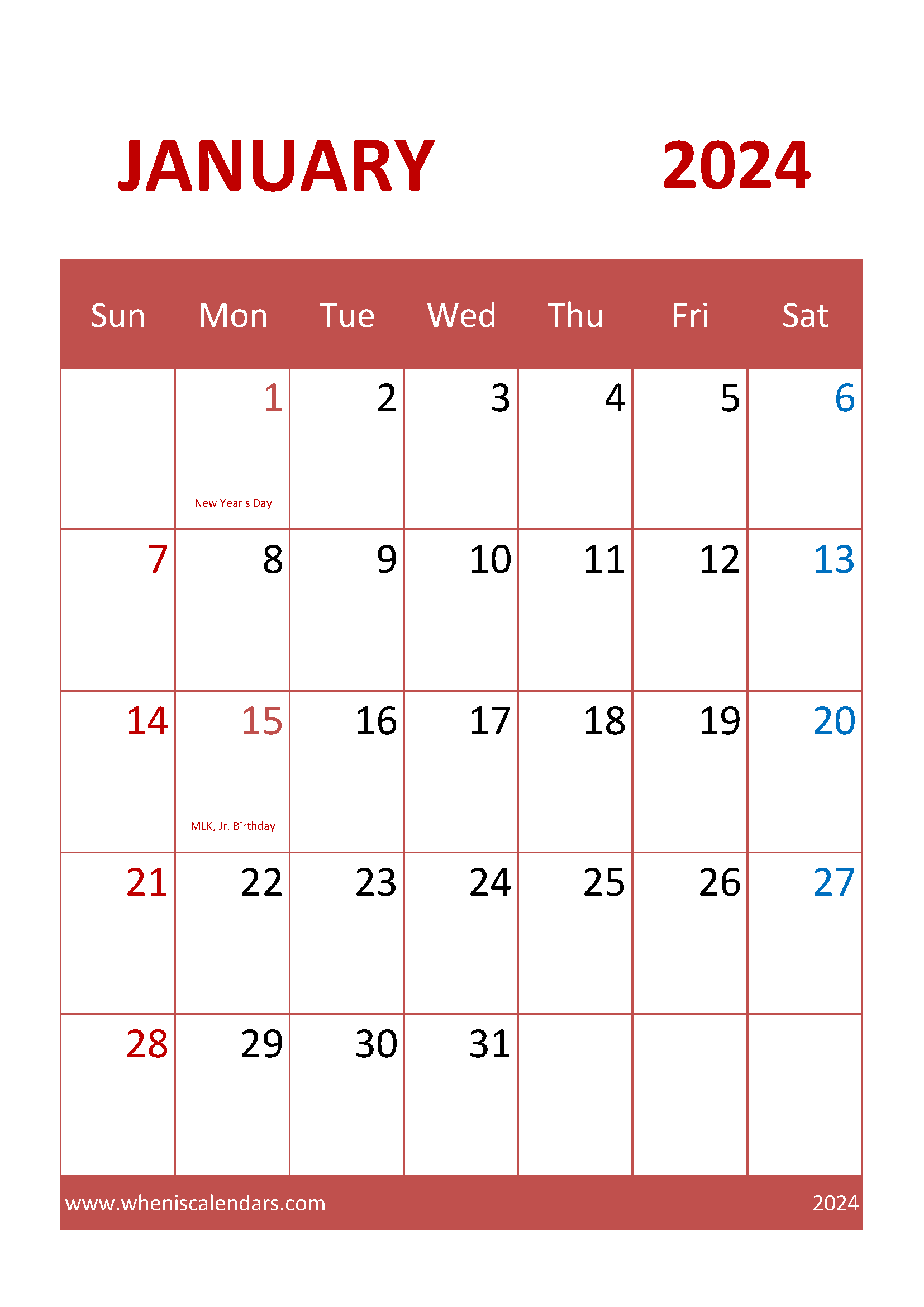 Free Blank Calendar January 2024 Monthly Calendar
