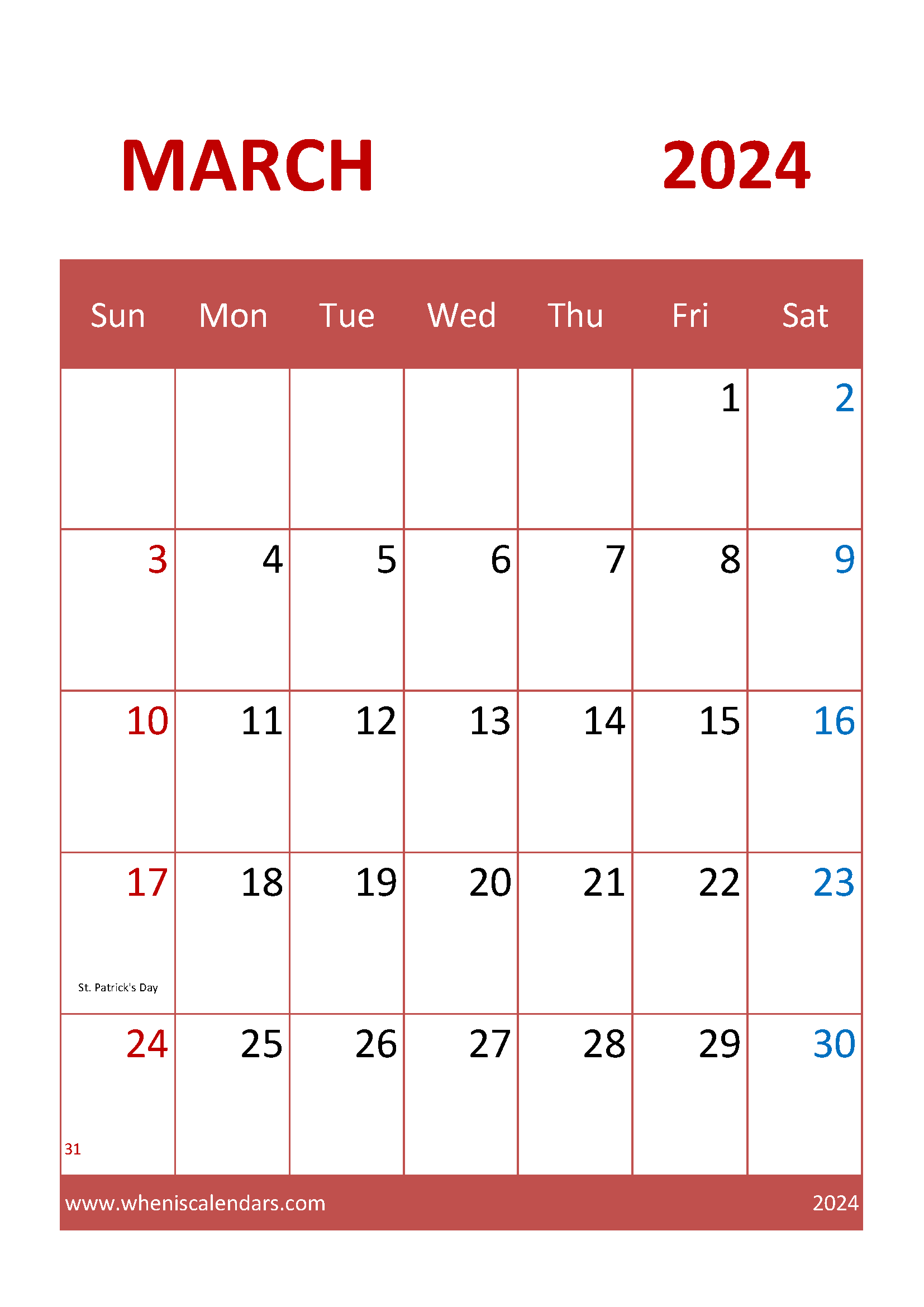 Free Blank Calendar March 2024 Monthly Calendar