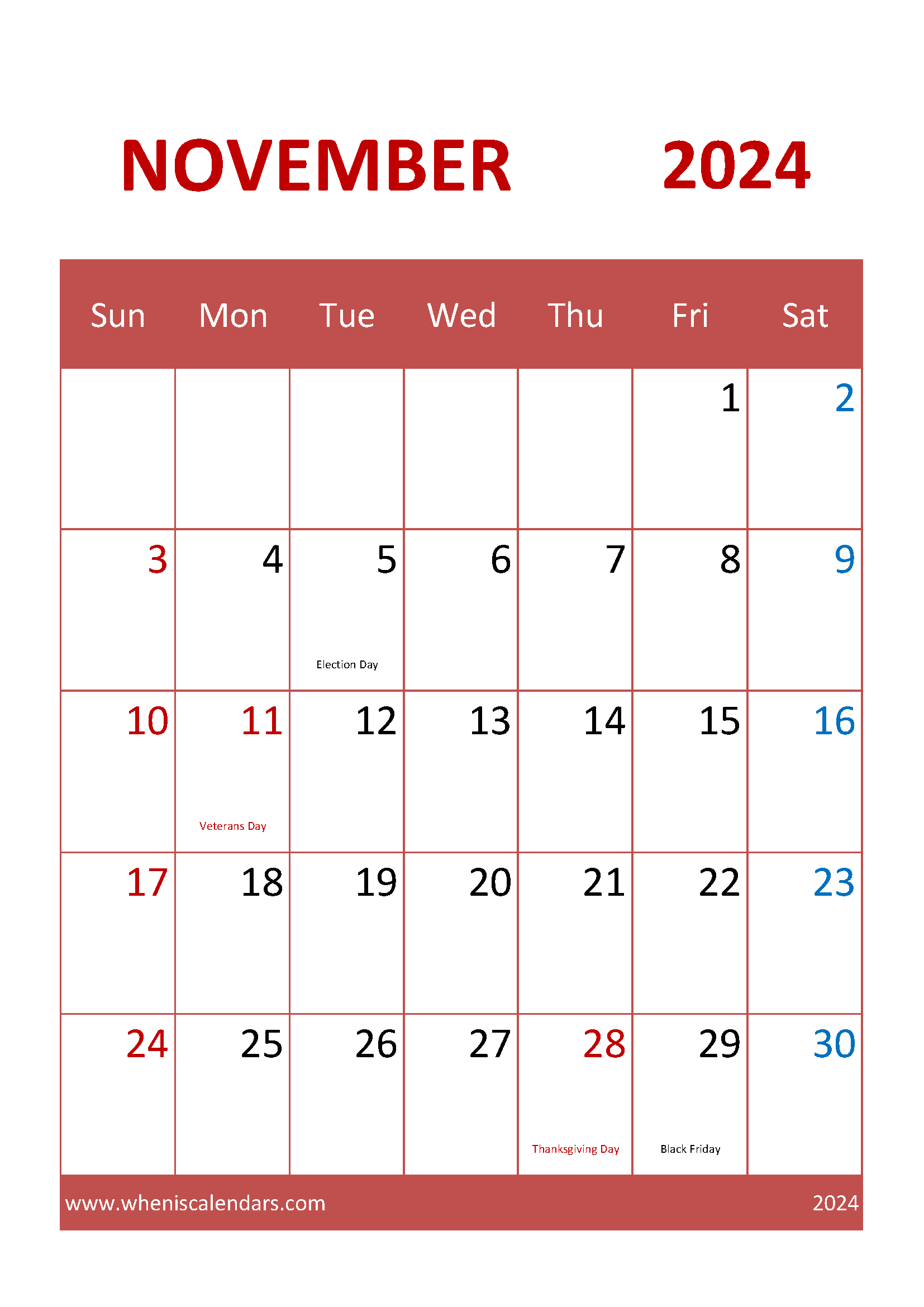 Free Blank Calendar November 2024 Monthly Calendar