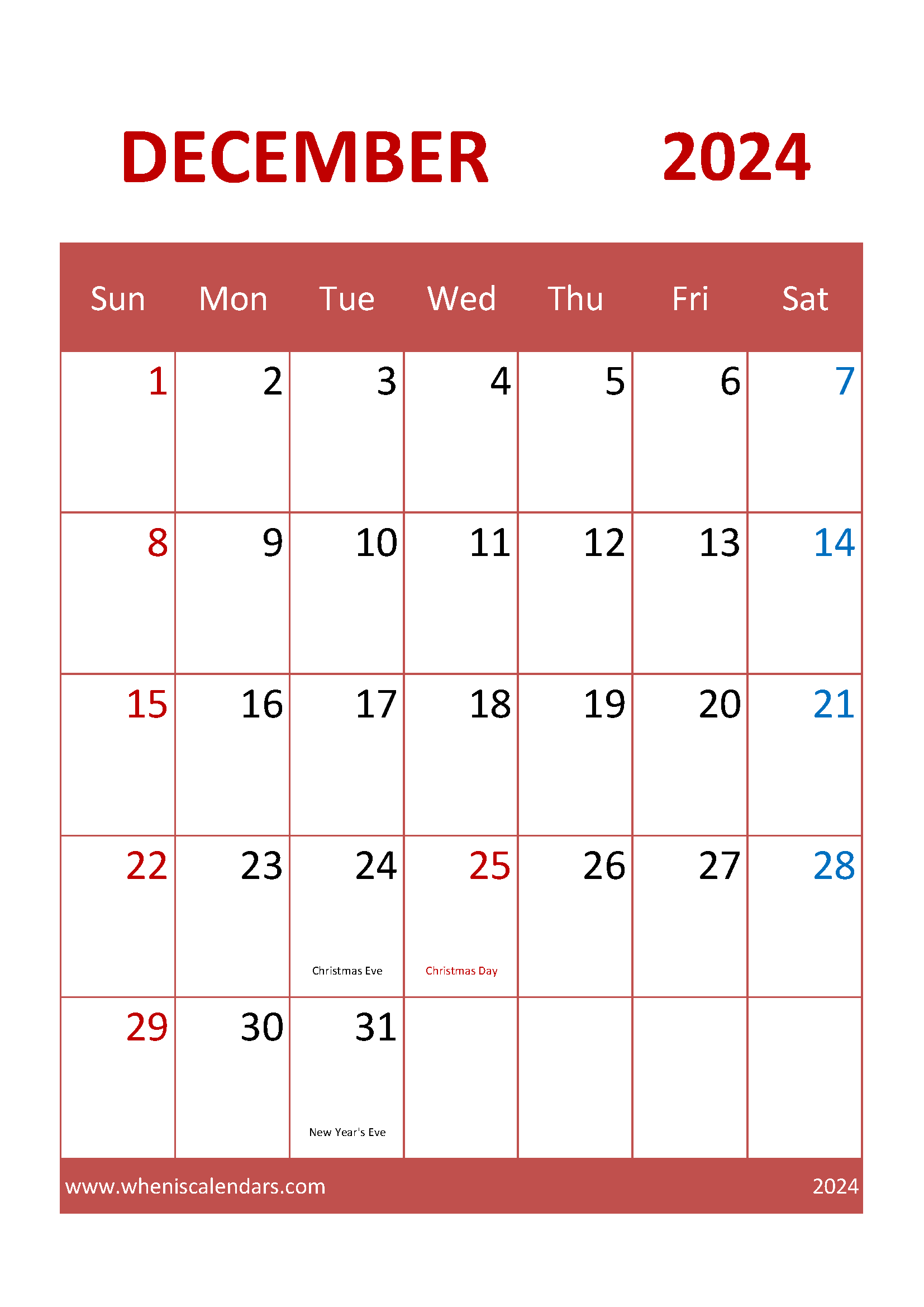 Free Blank Calendar December 2024 Monthly Calendar
