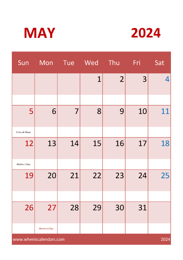 Calendar May 2024 Free printable M54042