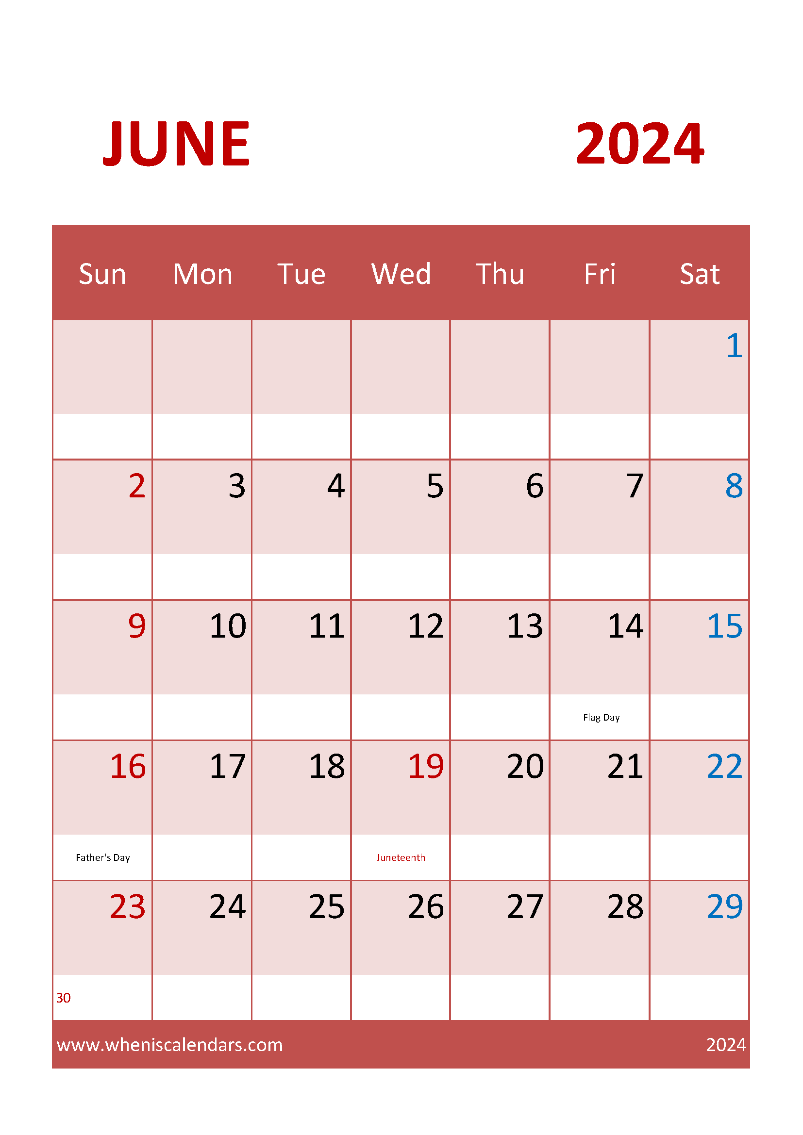 June 2024 Calendar A4 Printable Monthly Calendar