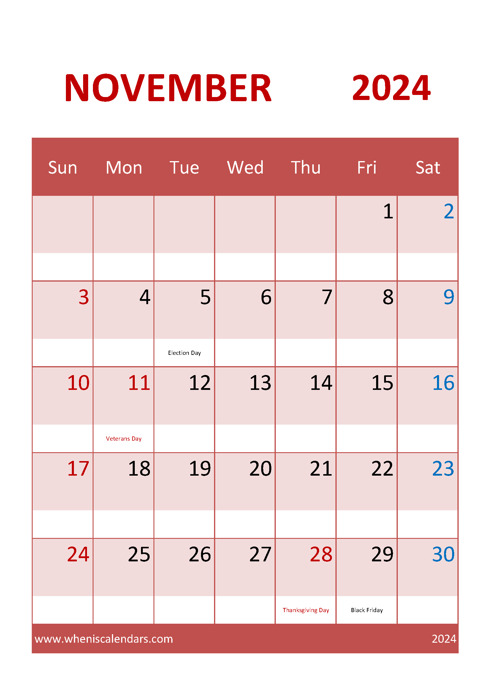 November 2024 Calendar A4 Printable Monthly Calendar