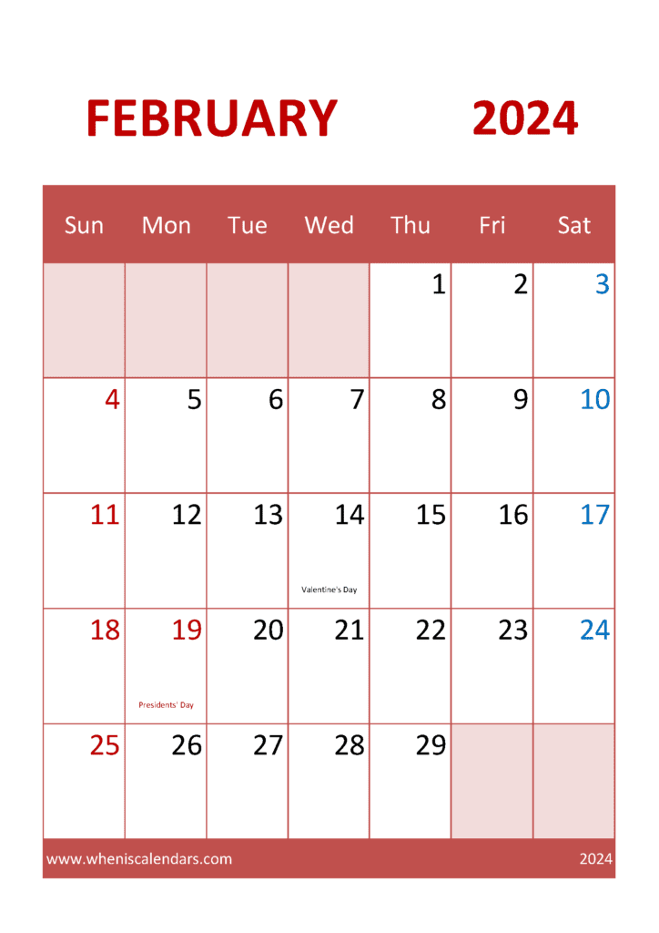 Download February 2024 Printable Calendar cute A4 Vertical F4323