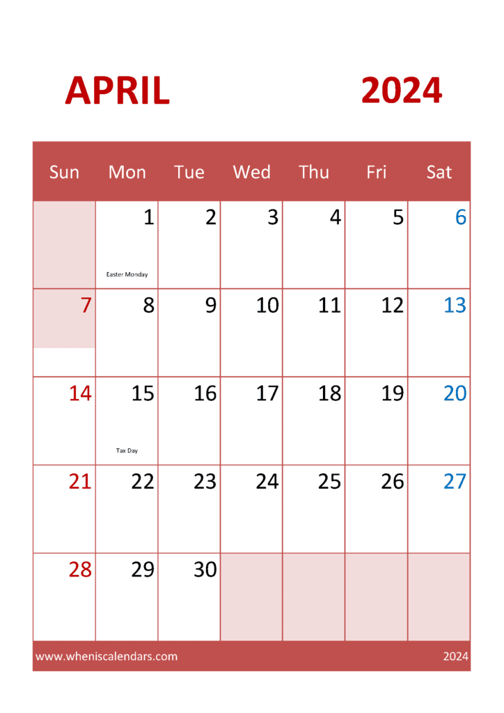 April 2024 printable Calendar cute A44323